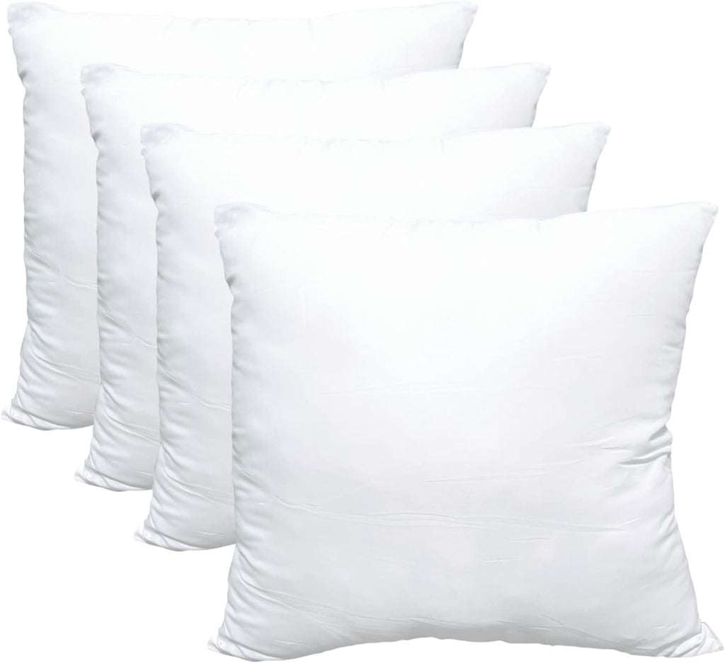 Obruosci Luxury Pillow Inserts, Pack of 4, 16 x 16 inches Hypoallergenic Ultra Soft White Polyester Microfiber Durable Couch Cushion Fillers