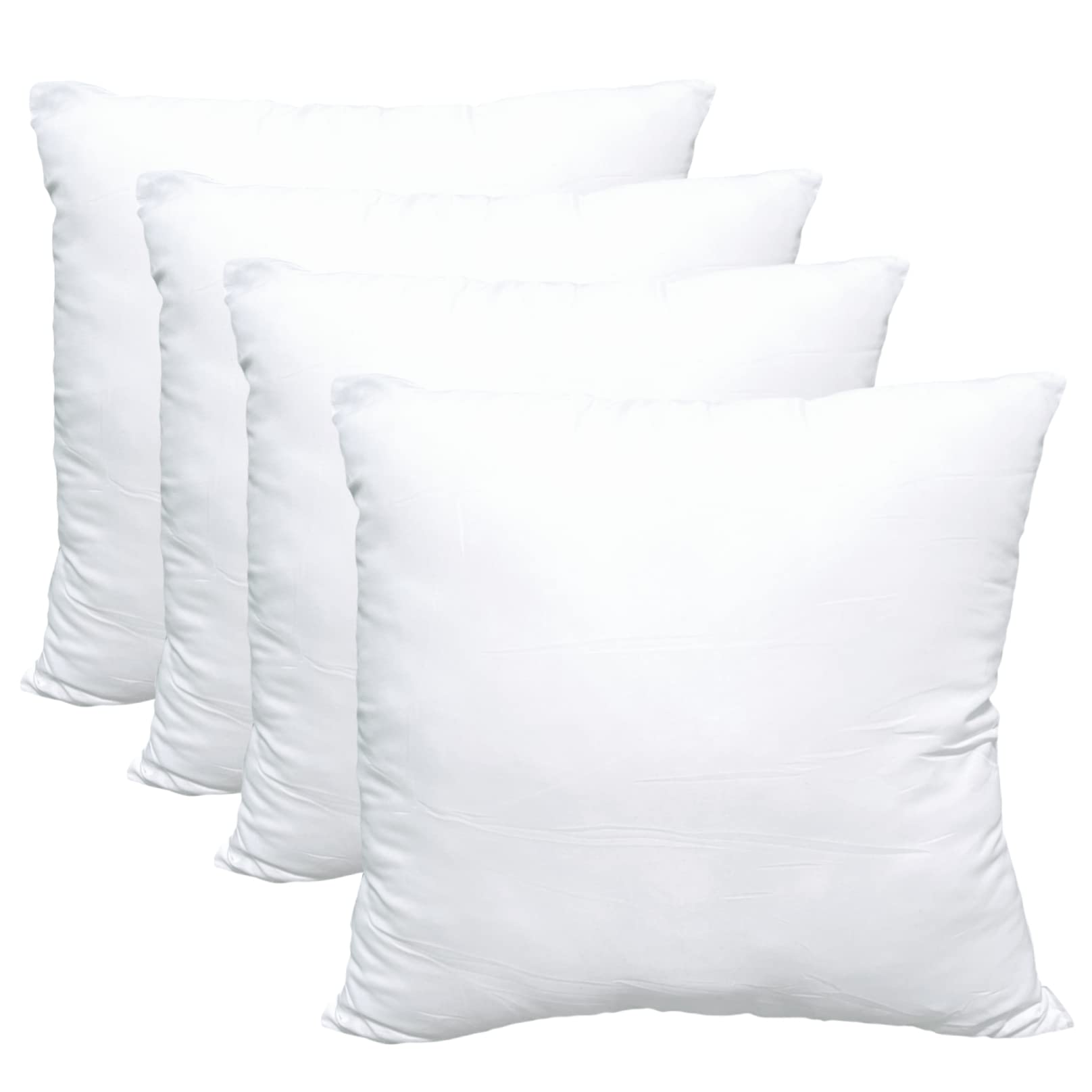 Obruosci Luxury Pillow Inserts, Pack of 4, 16 x 16 inches Hypoallergenic Ultra Soft White Polyester Microfiber Durable Couch Cushion Fillers