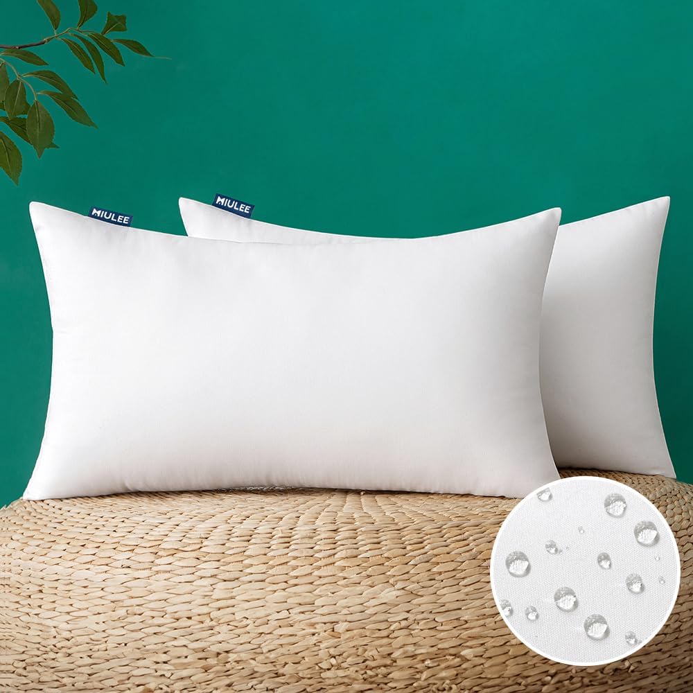 MIULEE Pack of 2 12x20 Inch Outdoor Pillow Inserts Waterproof Decorative Throw Pillow Insert, Rectangle Lumbar Garden Pillow Form for Patio Sofa Couch