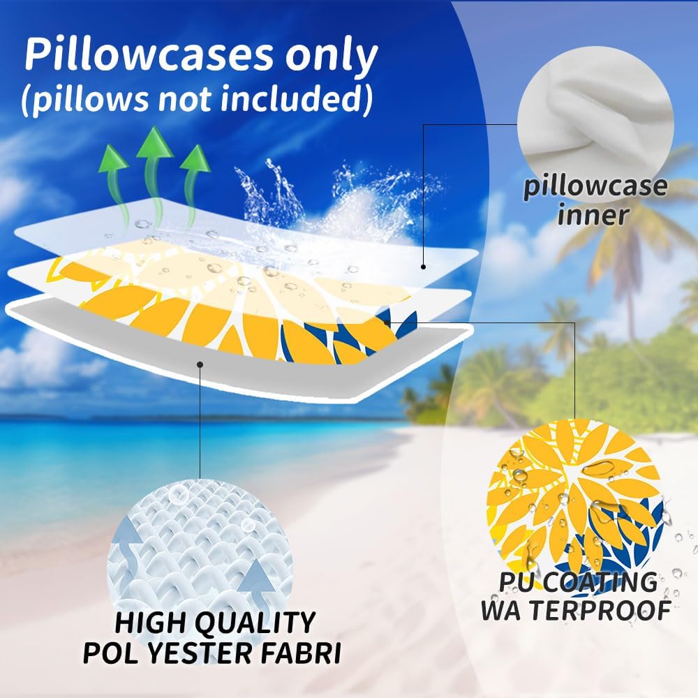 DFXSZ Yellow Blue Flower Pillow Covers 18x18 Inch Set of 2 White Gray Colored Throw Pillows Outdoor Waterproof Decor for Living Room Sofa Patio Funiture Garden Floral Polyester Pillow Covers 002J18