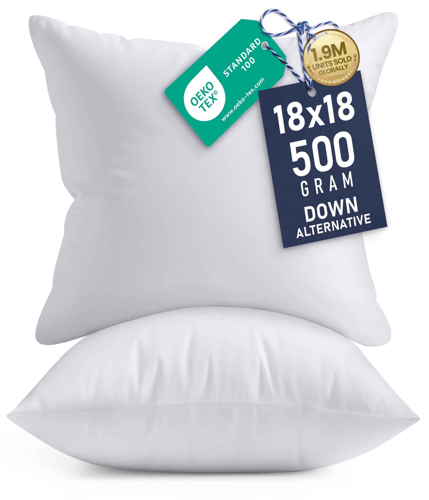 Utopia Bedding 16x16 Pillow Inserts, Set of 2, White – Indoor Decorative Throw Pillows for Bed, Sofa & Couch – Soft, Supportive & Fluffy Cushion Inserts