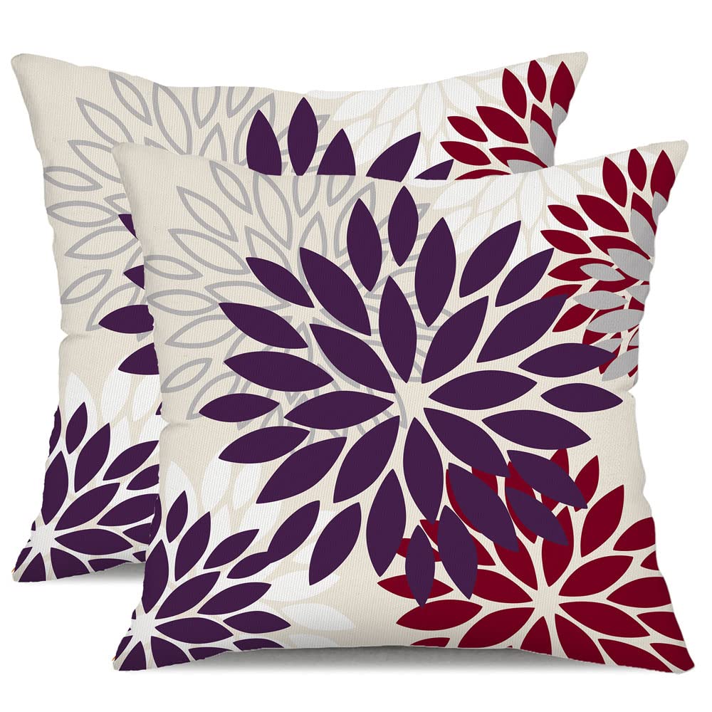 DFXSZ Yellow Blue Flower Pillow Covers 18x18 Inch Set of 2 White Gray Colored Throw Pillows Outdoor Waterproof Decor for Living Room Sofa Patio Funiture Garden Floral Polyester Pillow Covers 002J18
