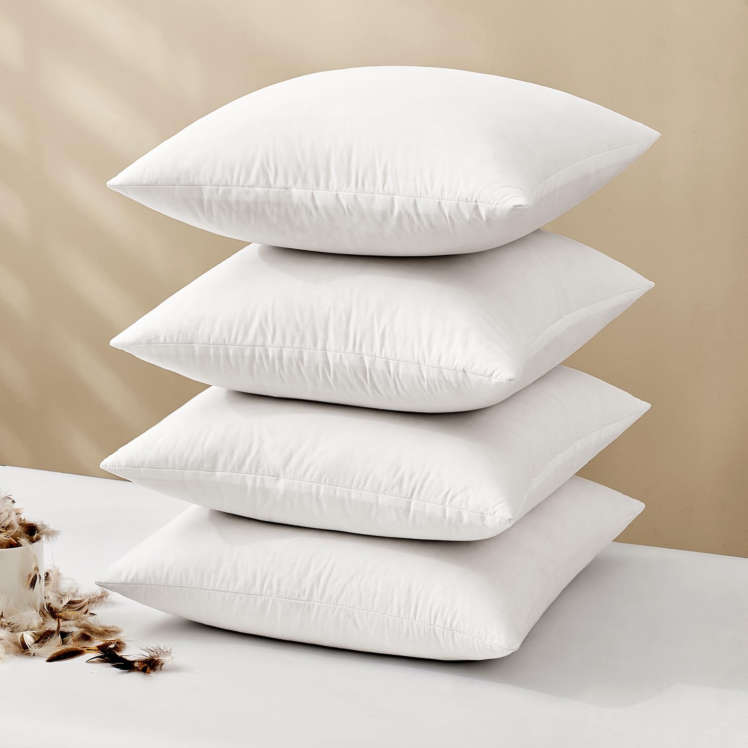 MIULEE 22x22 Pillow Inserts,Set of 2 Down Feather Throw Pillows for Couch Sofa Bed, Decorative Fluffy Throw Pillow Inserts Cotton Fabric,White