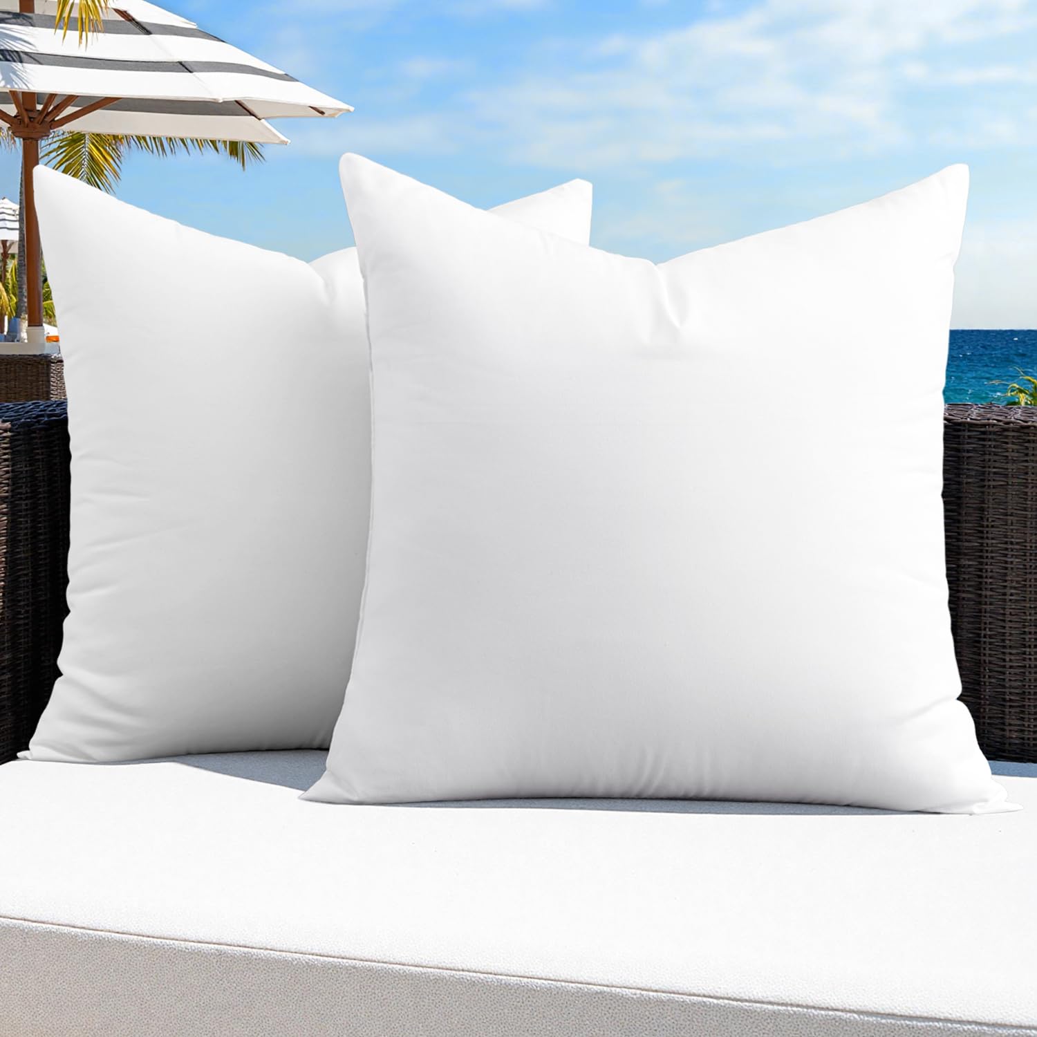 MIULEE Pack of 2 18x18 Outdoor Pillow Inserts, Outdoor Throw Pillows Water-Resistant Decorative Premium Square Pillow Stuffer Sham for Porch Swing Couch Sofa Cushion Patio Furniture