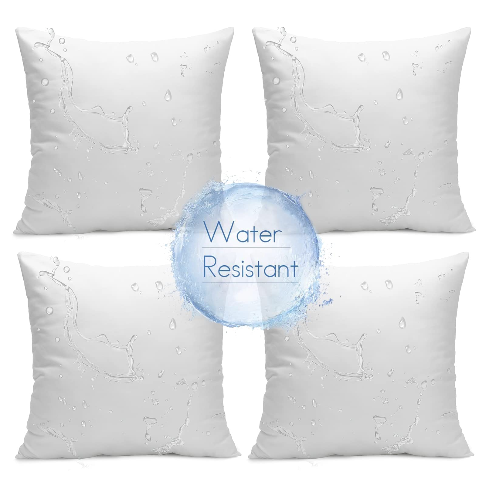 Ashler Outdoor Pillows, 18 x 18 Pillow Inserts Set of 4, Waterproof Throw Pillow Inserts Hypoallergenic for Patio, Water Resistant Indoor Outdoor Decorative