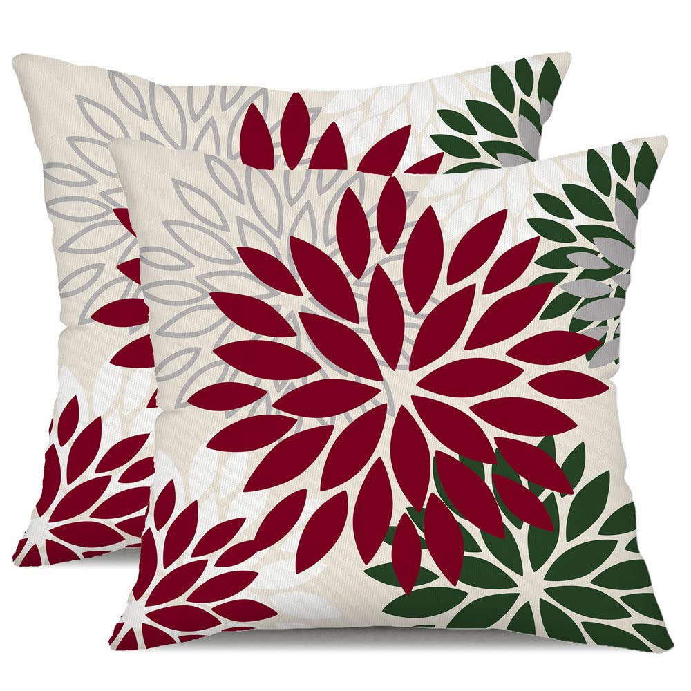DFXSZ Yellow Blue Flower Pillow Covers 18x18 Inch Set of 2 White Gray Colored Throw Pillows Outdoor Waterproof Decor for Living Room Sofa Patio Funiture Garden Floral Polyester Pillow Covers 002J18