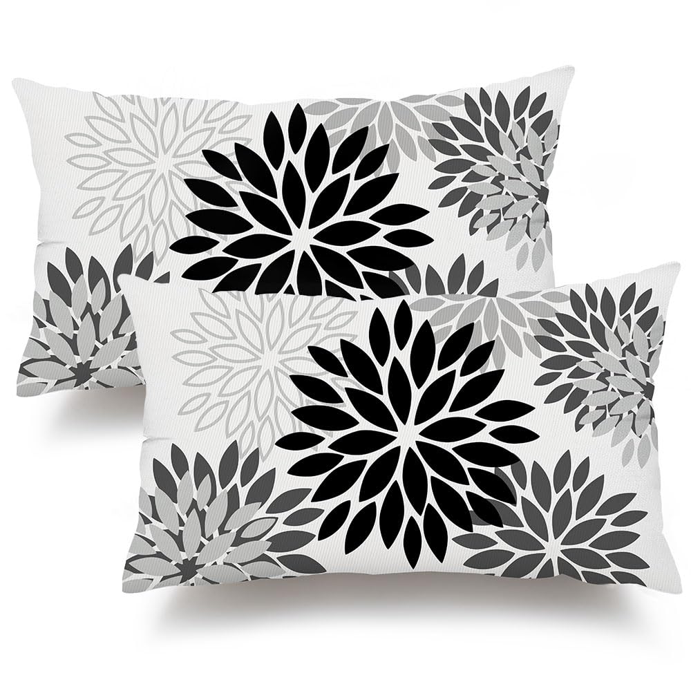 DFXSZ Yellow Blue Flower Pillow Covers 18x18 Inch Set of 2 White Gray Colored Throw Pillows Outdoor Waterproof Decor for Living Room Sofa Patio Funiture Garden Floral Polyester Pillow Covers 002J18