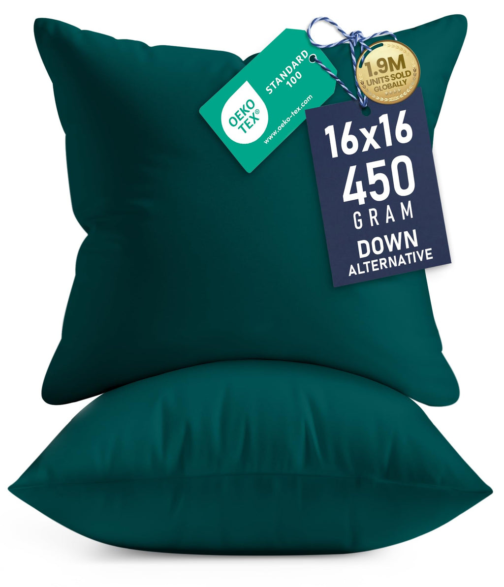 Utopia Bedding 16x16 Pillow Inserts, Set of 2, White – Indoor Decorative Throw Pillows for Bed, Sofa & Couch – Soft, Supportive & Fluffy Cushion Inserts