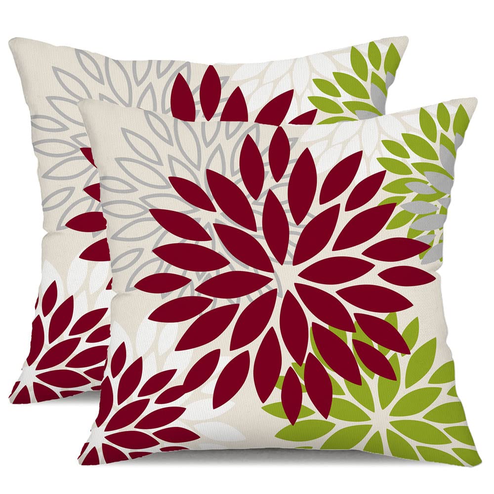 DFXSZ Yellow Blue Flower Pillow Covers 18x18 Inch Set of 2 White Gray Colored Throw Pillows Outdoor Waterproof Decor for Living Room Sofa Patio Funiture Garden Floral Polyester Pillow Covers 002J18
