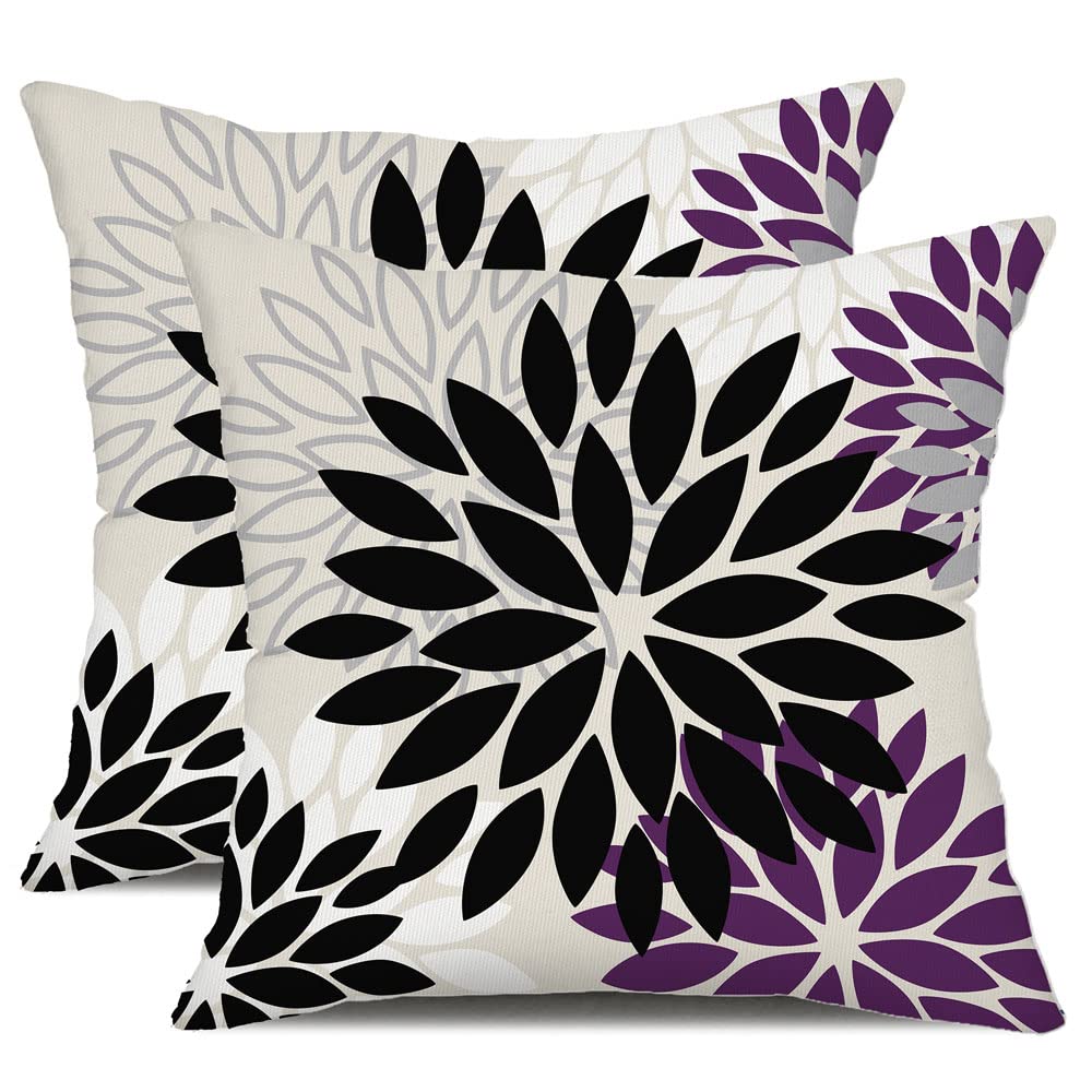 DFXSZ Yellow Blue Flower Pillow Covers 18x18 Inch Set of 2 White Gray Colored Throw Pillows Outdoor Waterproof Decor for Living Room Sofa Patio Funiture Garden Floral Polyester Pillow Covers 002J18