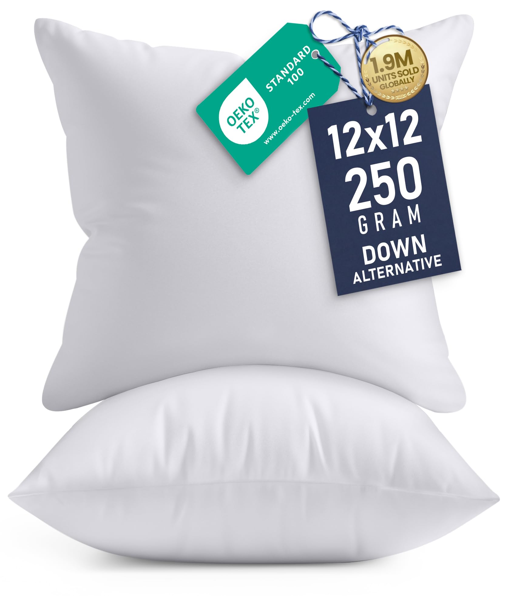 Utopia Bedding 16x16 Pillow Inserts, Set of 2, White – Indoor Decorative Throw Pillows for Bed, Sofa & Couch – Soft, Supportive & Fluffy Cushion Inserts