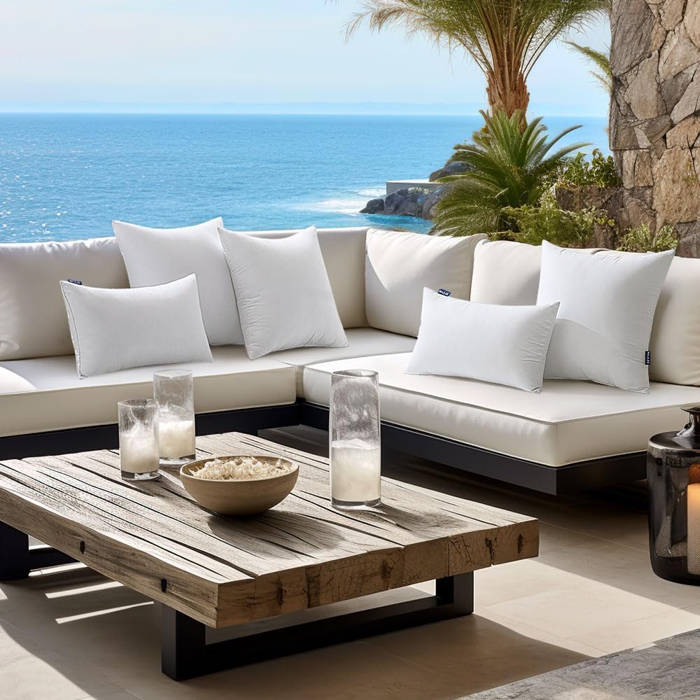 MIULEE Pack of 2 12x20 Inch Outdoor Pillow Inserts Waterproof Decorative Throw Pillow Insert, Rectangle Lumbar Garden Pillow Form for Patio Sofa Couch