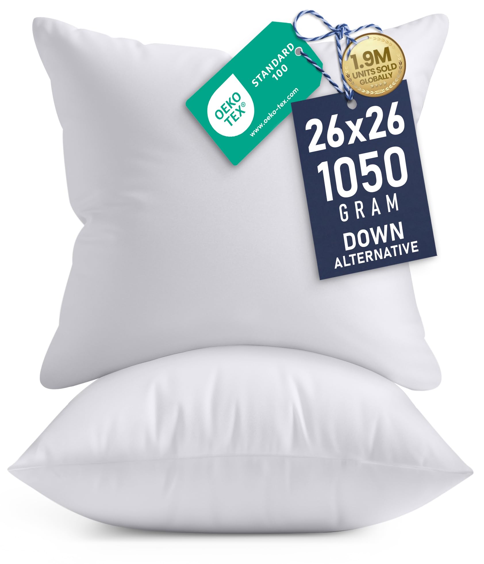 Utopia Bedding 16x16 Pillow Inserts, Set of 2, White – Indoor Decorative Throw Pillows for Bed, Sofa & Couch – Soft, Supportive & Fluffy Cushion Inserts