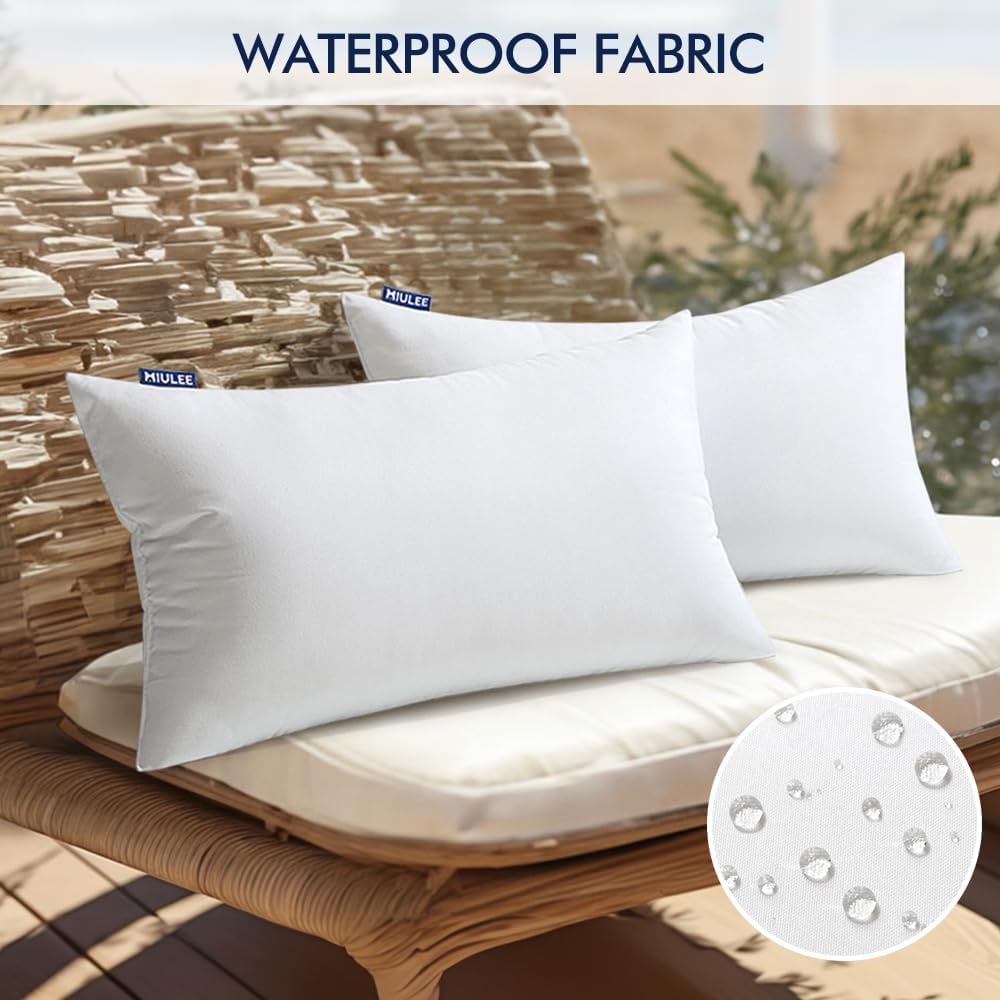 MIULEE Pack of 2 12x20 Inch Outdoor Pillow Inserts Waterproof Decorative Throw Pillow Insert, Rectangle Lumbar Garden Pillow Form for Patio Sofa Couch