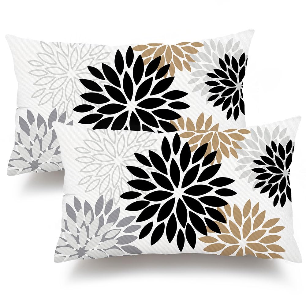 DFXSZ Yellow Blue Flower Pillow Covers 18x18 Inch Set of 2 White Gray Colored Throw Pillows Outdoor Waterproof Decor for Living Room Sofa Patio Funiture Garden Floral Polyester Pillow Covers 002J18