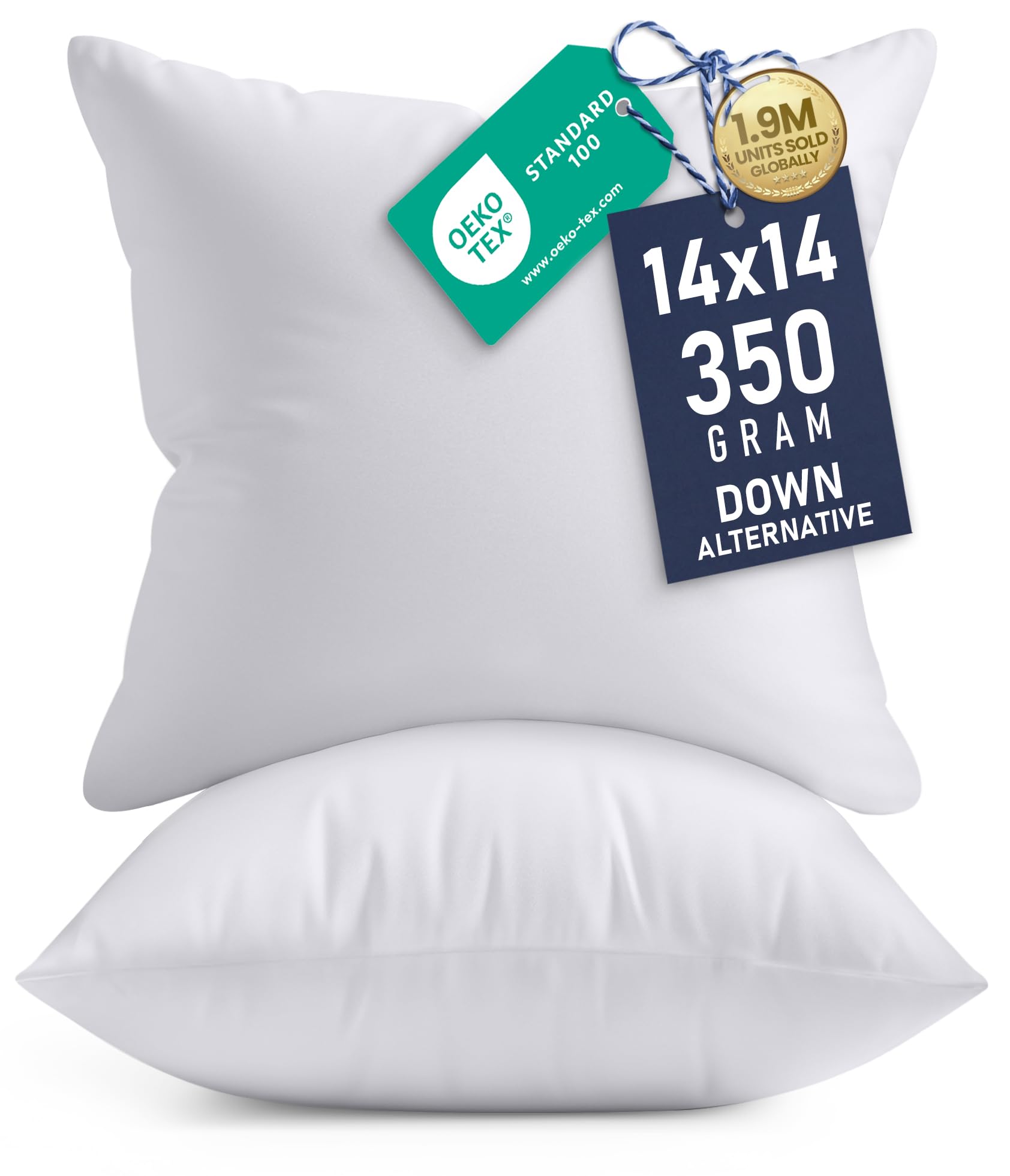 Utopia Bedding 16x16 Pillow Inserts, Set of 2, White – Indoor Decorative Throw Pillows for Bed, Sofa & Couch – Soft, Supportive & Fluffy Cushion Inserts