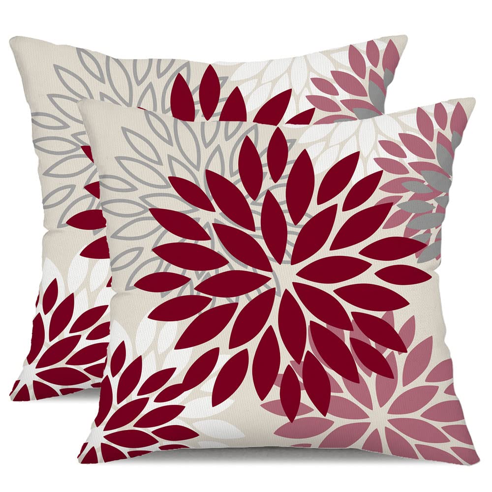 DFXSZ Yellow Blue Flower Pillow Covers 18x18 Inch Set of 2 White Gray Colored Throw Pillows Outdoor Waterproof Decor for Living Room Sofa Patio Funiture Garden Floral Polyester Pillow Covers 002J18