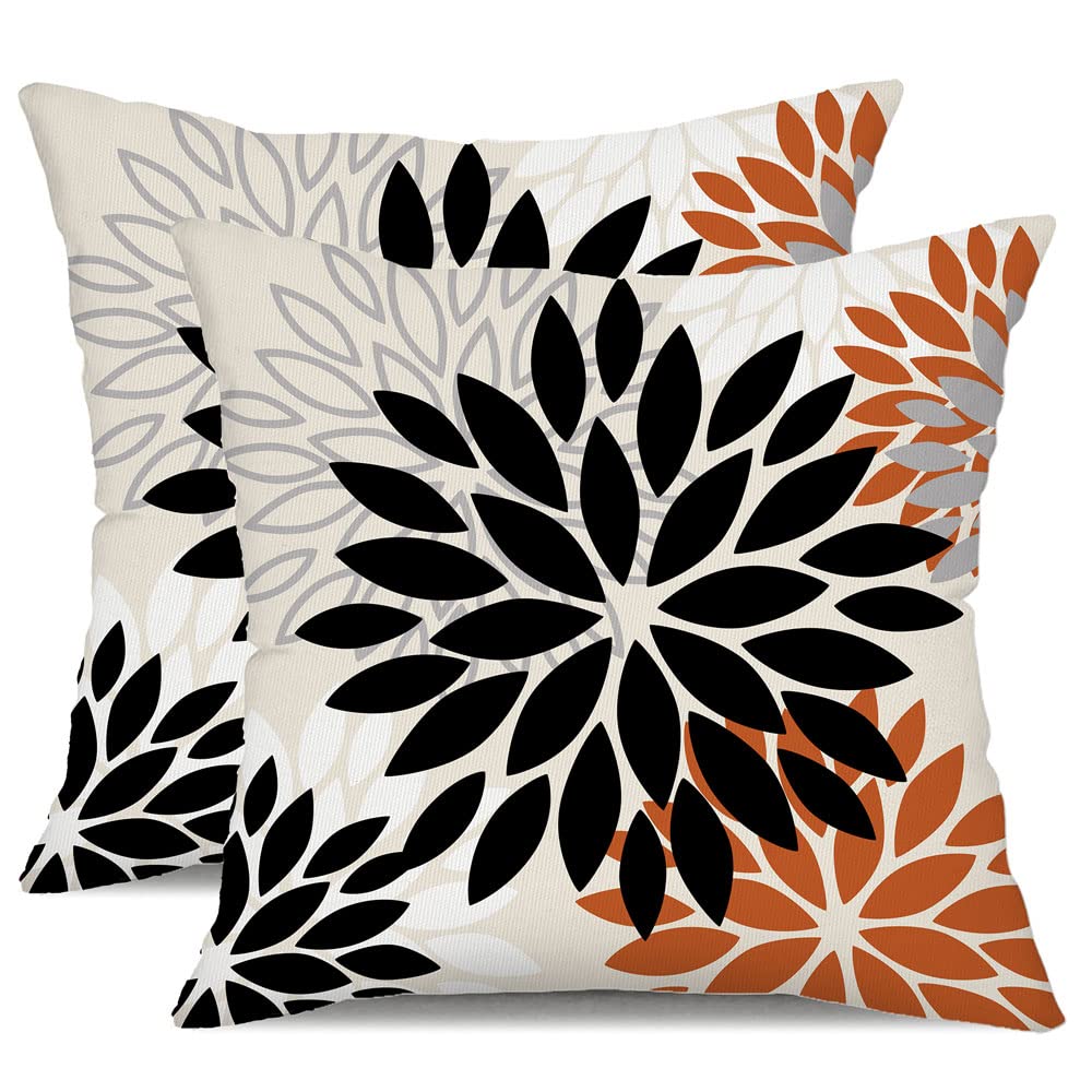 DFXSZ Yellow Blue Flower Pillow Covers 18x18 Inch Set of 2 White Gray Colored Throw Pillows Outdoor Waterproof Decor for Living Room Sofa Patio Funiture Garden Floral Polyester Pillow Covers 002J18
