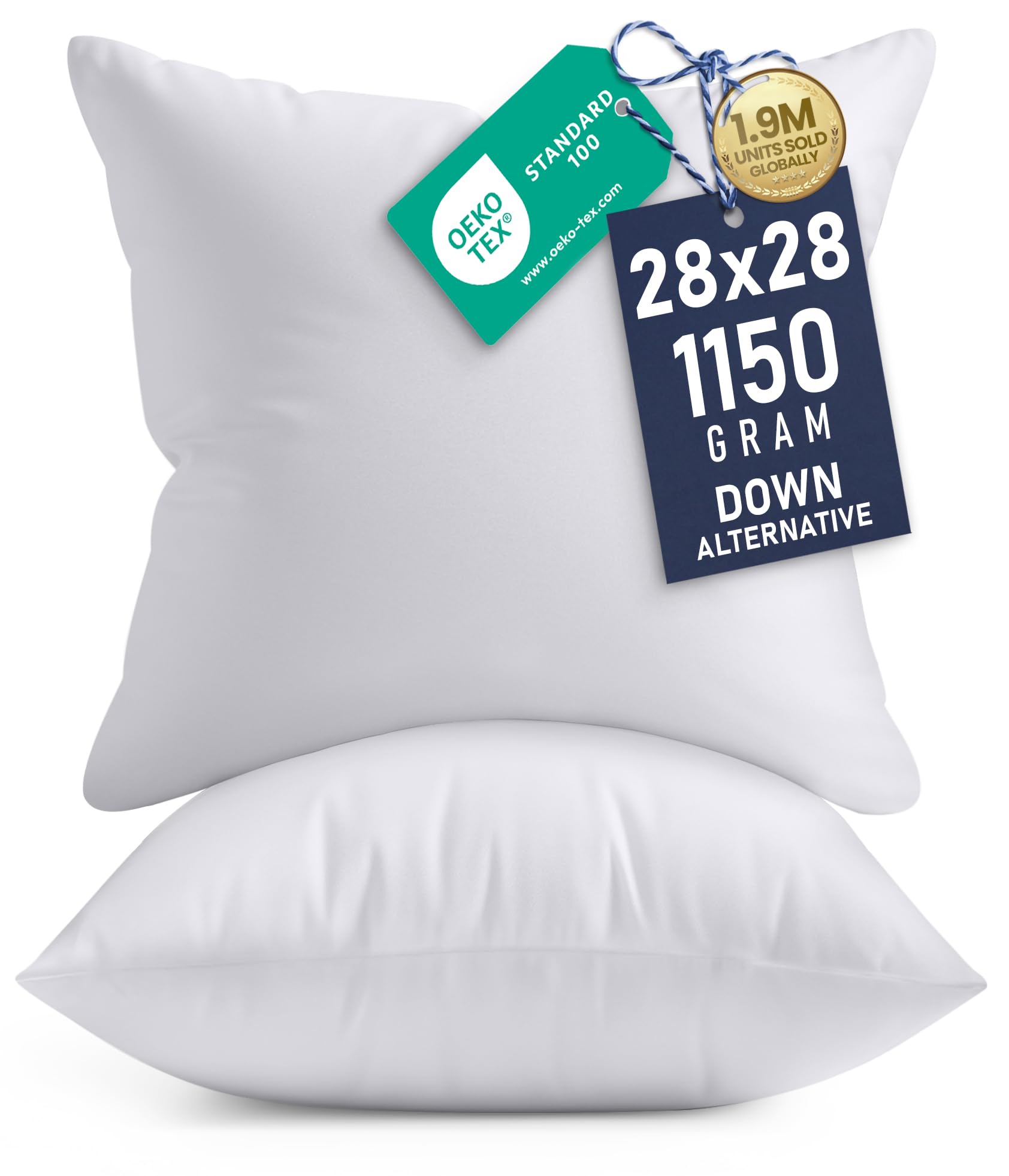 Utopia Bedding 16x16 Pillow Inserts, Set of 2, White – Indoor Decorative Throw Pillows for Bed, Sofa & Couch – Soft, Supportive & Fluffy Cushion Inserts
