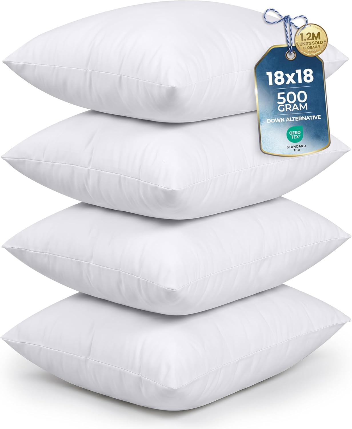 Utopia Bedding Throw Pillows (Set of 4, White) – 18 x 18 Inches Down Alternative Pillows for Bed, Sofa, and Couch - Fluffy Decorative Stuffer Pillow for Indoors & Outdoors