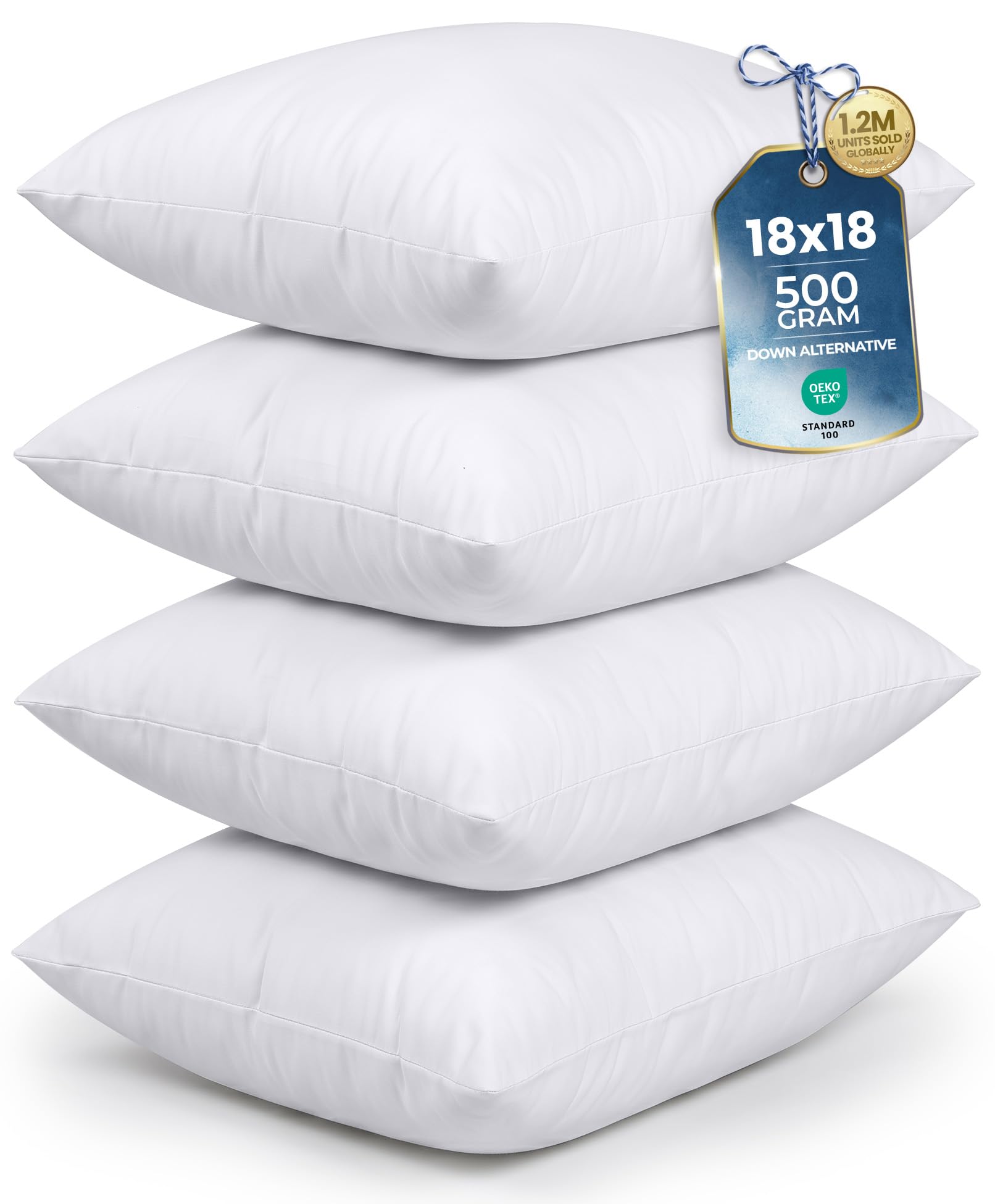 Utopia Bedding Throw Pillows (Set of 4, White) – 20 x 20 Inches Down Alternative Pillows for Bed, Sofa, and Couch - Fluffy Decorative Stuffer Pillow for Indoors & Outdoors
