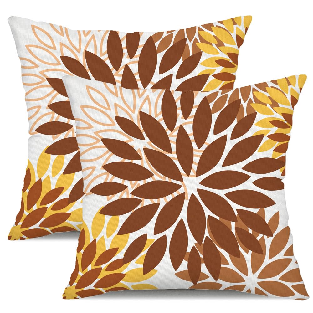 DFXSZ Yellow Blue Flower Pillow Covers 18x18 Inch Set of 2 White Gray Colored Throw Pillows Outdoor Waterproof Decor for Living Room Sofa Patio Funiture Garden Floral Polyester Pillow Covers 002J18
