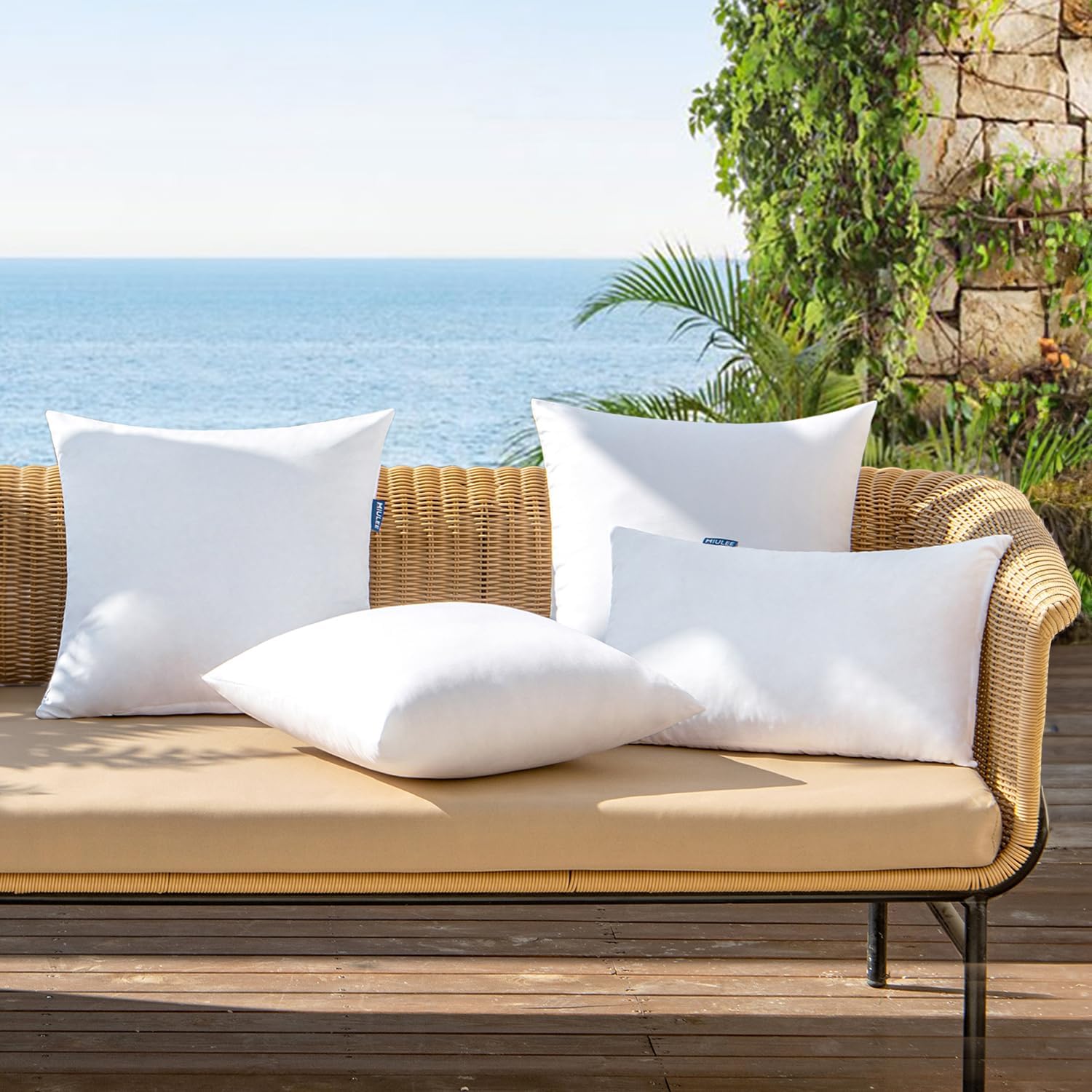 MIULEE Pack of 2 18x18 Outdoor Pillow Inserts, Outdoor Throw Pillows Water-Resistant Decorative Premium Square Pillow Stuffer Sham for Porch Swing Couch Sofa Cushion Patio Furniture