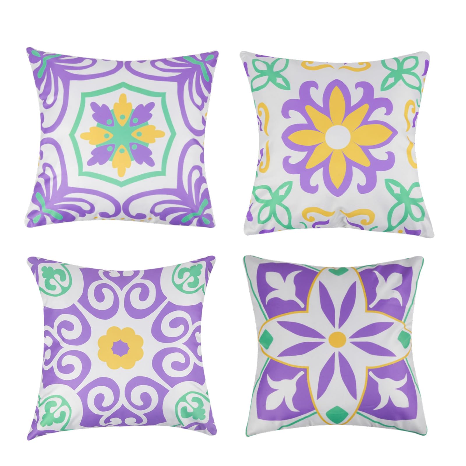 Pyonic Outdoor Waterproof Throw Pillow Covers Set of 4 Floral Printed and Boho Farmhouse Summer Outdoor Pillow Covers for Patio Funiture Garden 18x18 Inch Blue