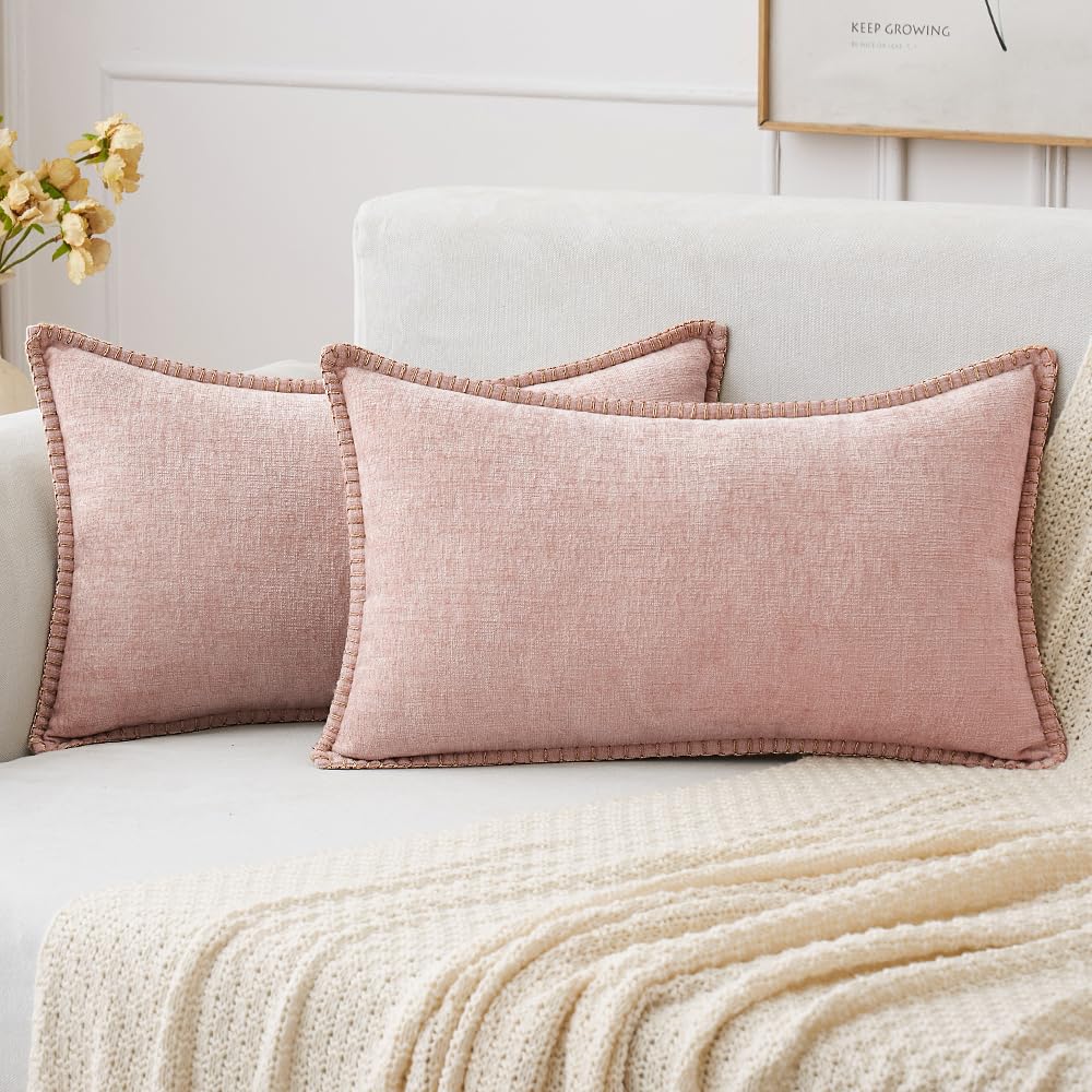 MIULEE Pack of 2 Couch Throw Pillow Covers 18x18 Inch Sage Green Farmhouse Decorative Pillow Covers with Stitched Edge Soft Chenille Solid Dyed Summer Pillow Covers for Sofa Bed Living Room