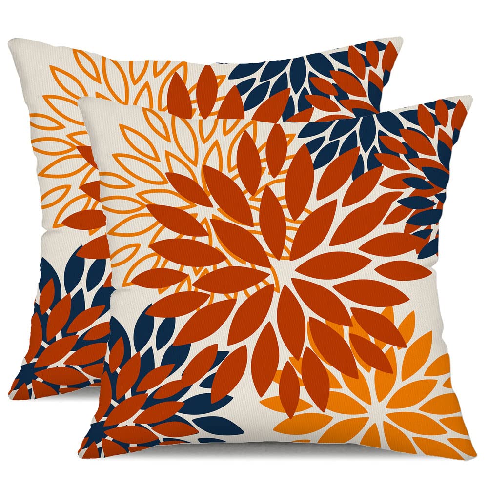 DFXSZ Yellow Blue Flower Pillow Covers 18x18 Inch Set of 2 White Gray Colored Throw Pillows Outdoor Waterproof Decor for Living Room Sofa Patio Funiture Garden Floral Polyester Pillow Covers 002J18