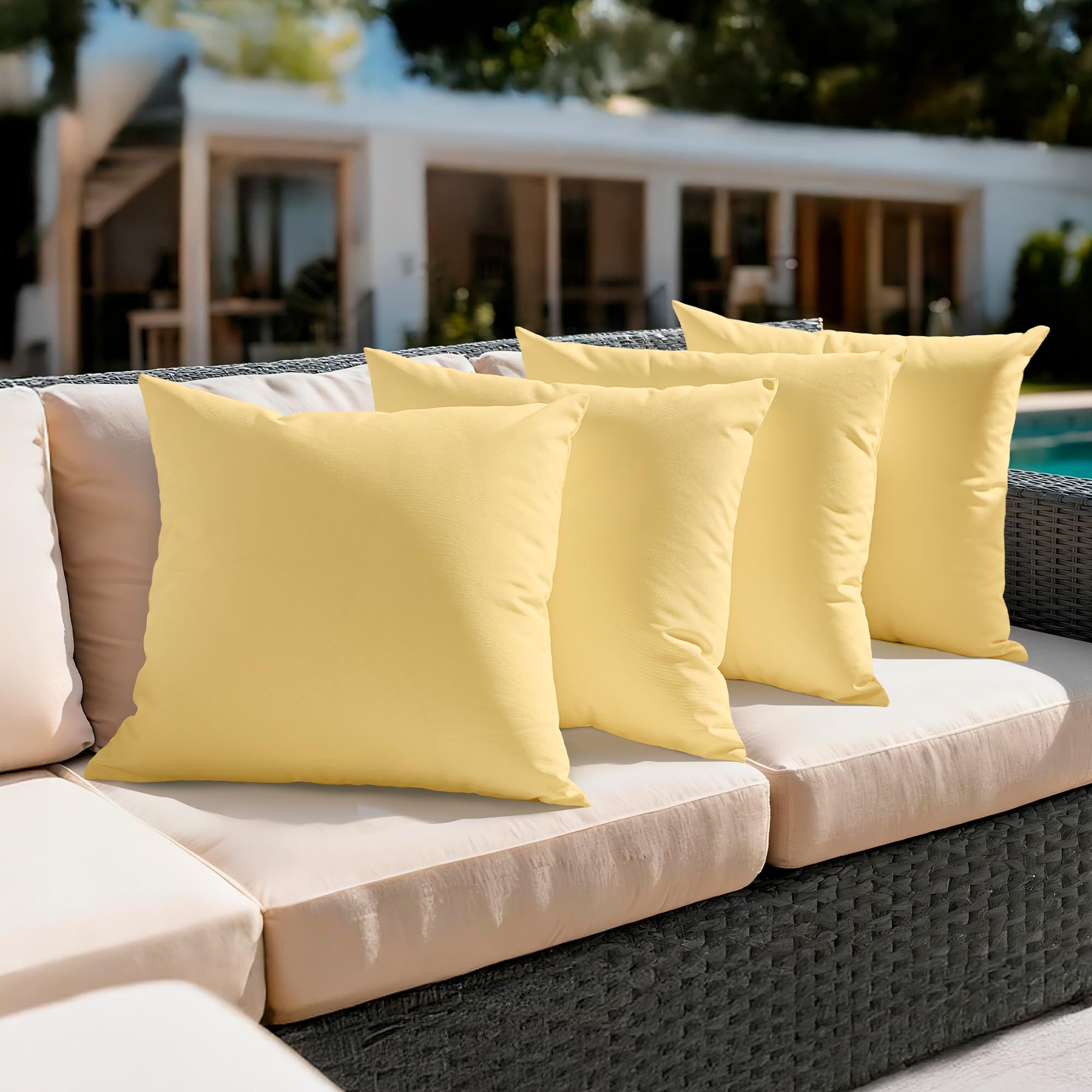 Amazon Basics 4-Piece Outdoor Decorative Throw Pillow Covers, Water Resistant All-Weather Pillow Protectors for The Garden, Patio, Balcony, Couch and Sofa, 18 x 18 Inches, Red
