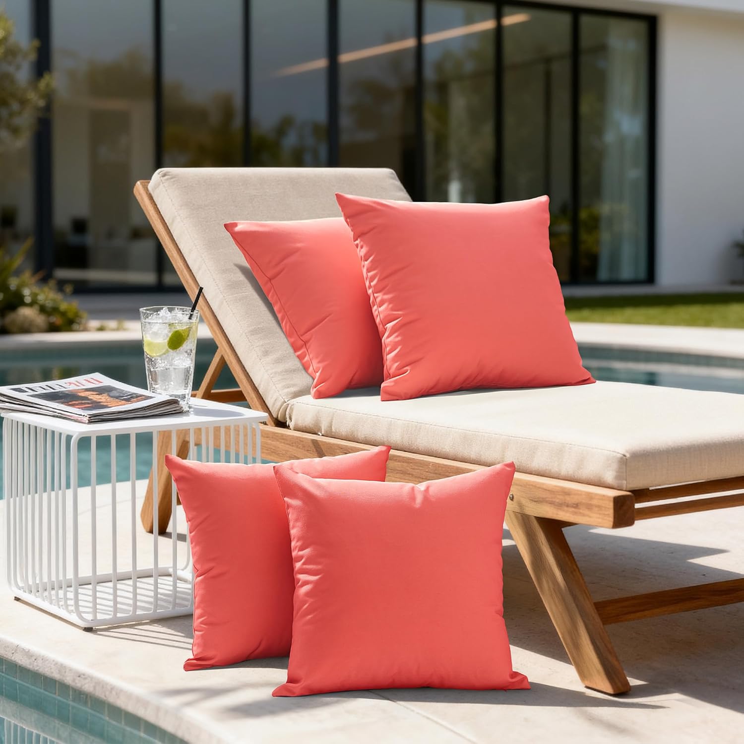 Amazon Basics 4-Piece Outdoor Decorative Throw Pillow Covers, Water Resistant All-Weather Pillow Protectors for The Garden, Patio, Balcony, Couch and Sofa, 18 x 18 Inches, Red