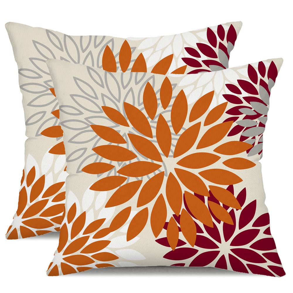 DFXSZ Yellow Blue Flower Pillow Covers 18x18 Inch Set of 2 White Gray Colored Throw Pillows Outdoor Waterproof Decor for Living Room Sofa Patio Funiture Garden Floral Polyester Pillow Covers 002J18