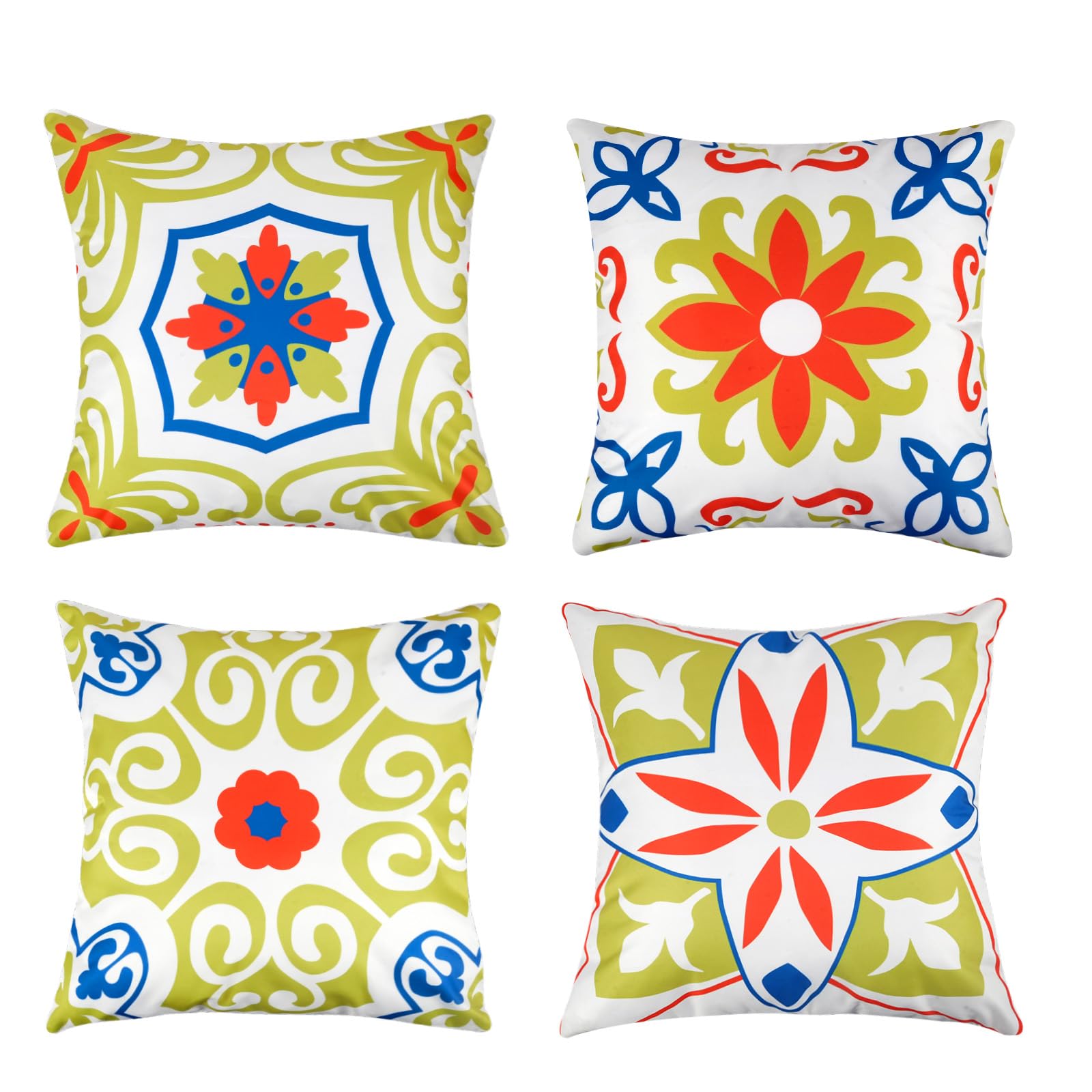 Pyonic Outdoor Waterproof Throw Pillow Covers Set of 4 Floral Printed and Boho Farmhouse Summer Outdoor Pillow Covers for Patio Funiture Garden 18x18 Inch Blue