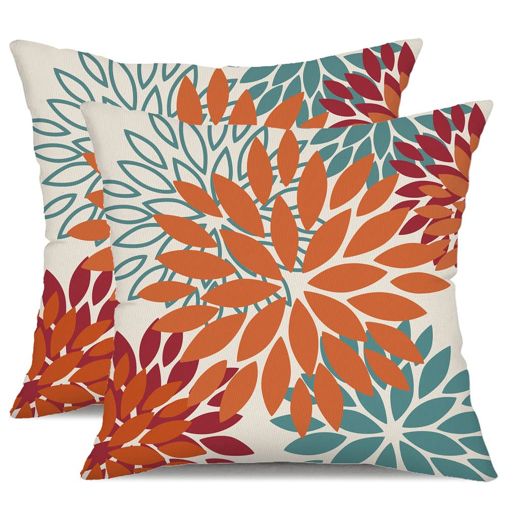 DFXSZ Yellow Blue Flower Pillow Covers 18x18 Inch Set of 2 White Gray Colored Throw Pillows Outdoor Waterproof Decor for Living Room Sofa Patio Funiture Garden Floral Polyester Pillow Covers 002J18