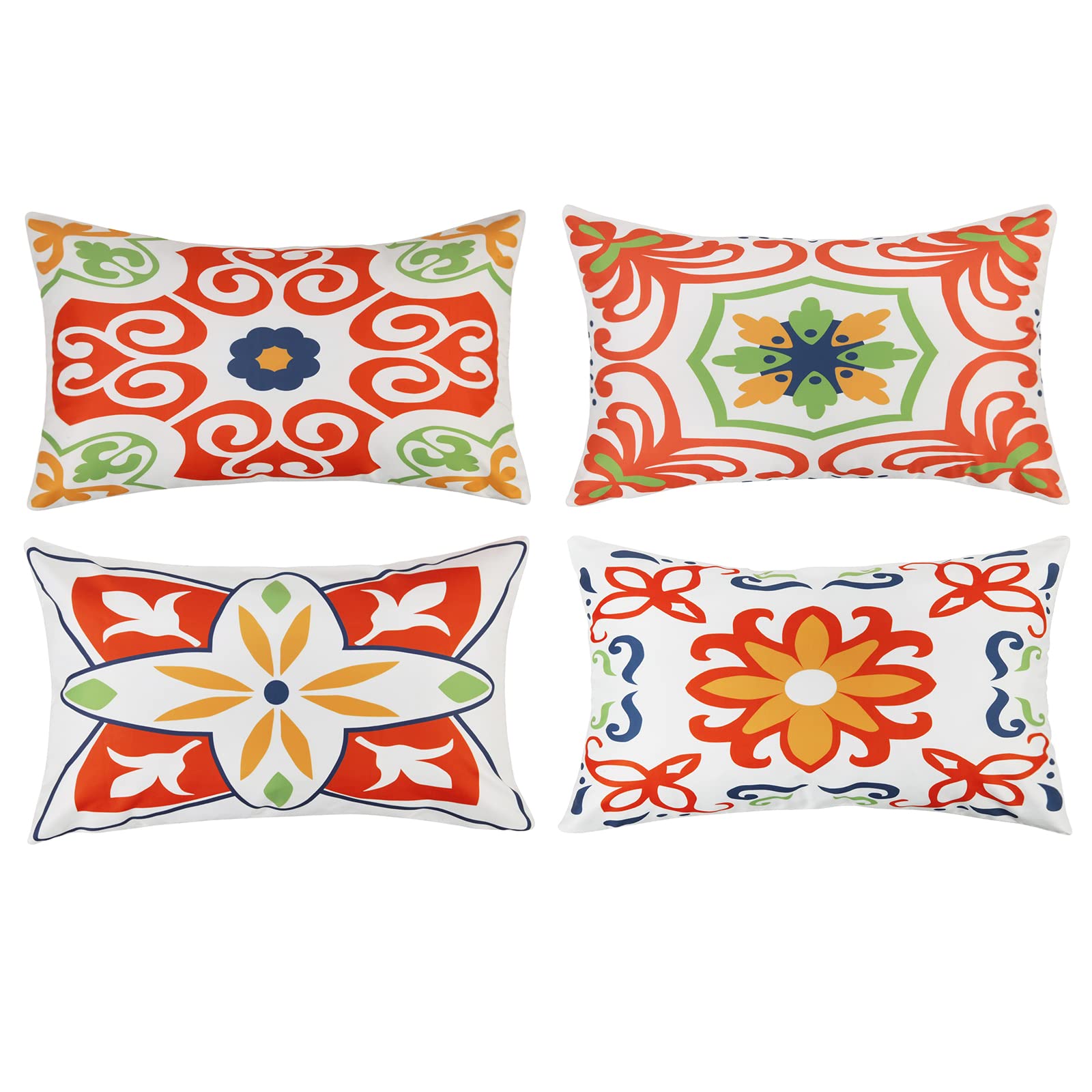 Pyonic Outdoor Waterproof Throw Pillow Covers Set of 4 Floral Printed and Boho Farmhouse Summer Outdoor Pillow Covers for Patio Funiture Garden 18x18 Inch Blue