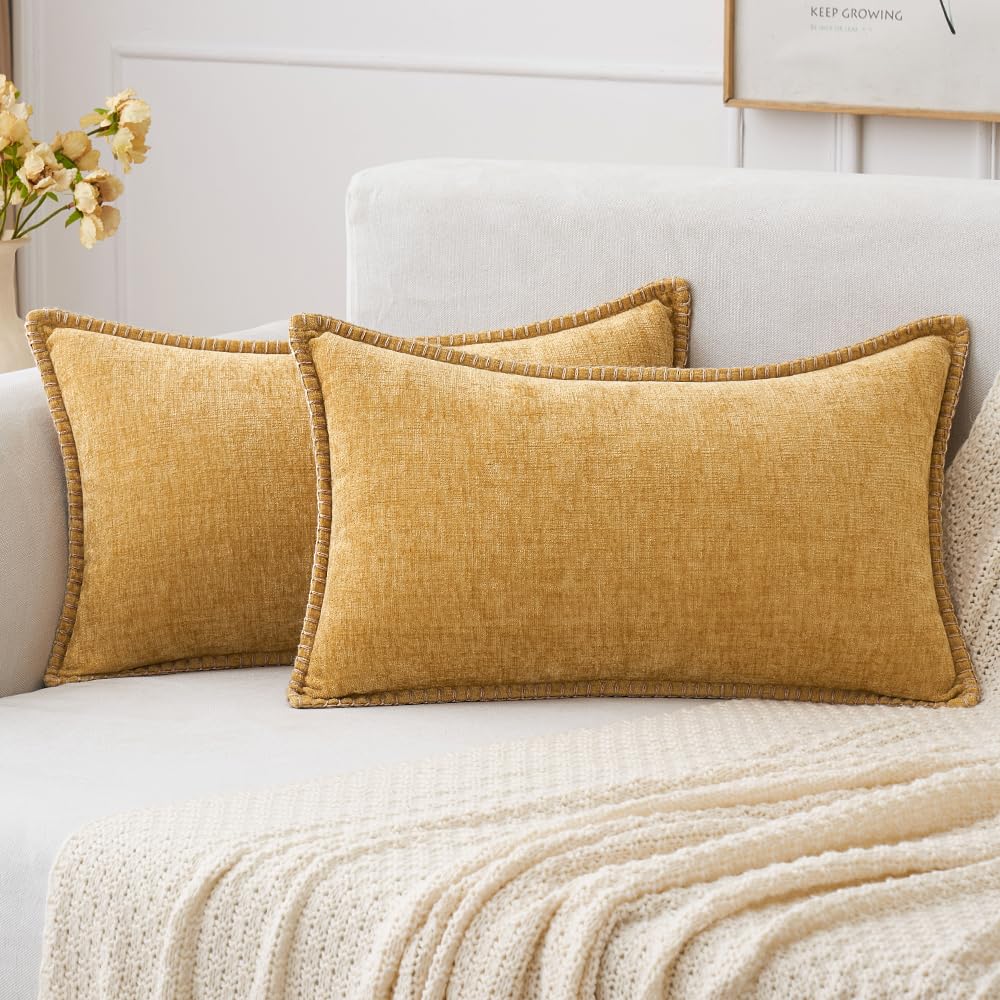 MIULEE Pack of 2 Couch Throw Pillow Covers 18x18 Inch Sage Green Farmhouse Decorative Pillow Covers with Stitched Edge Soft Chenille Solid Dyed Summer Pillow Covers for Sofa Bed Living Room