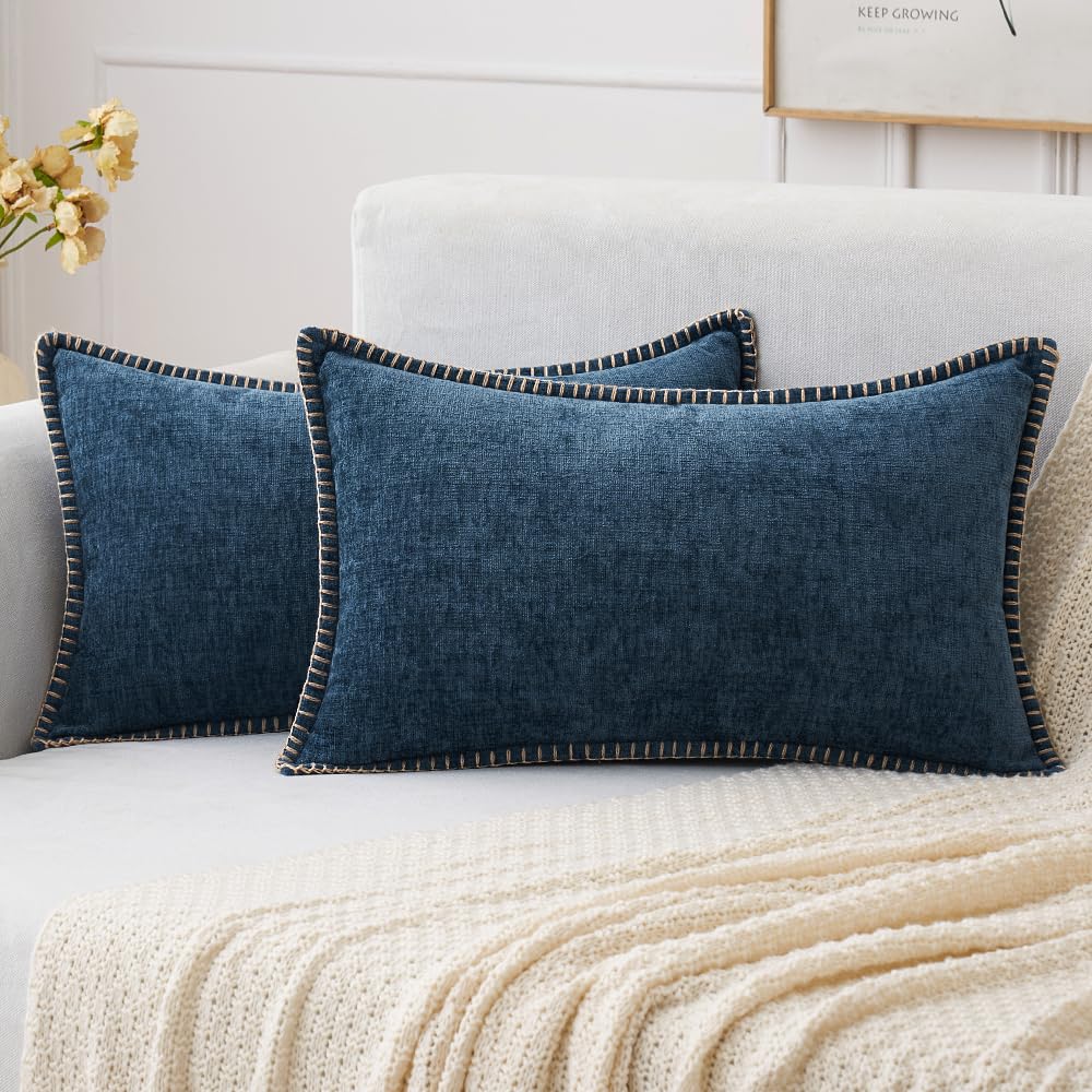 MIULEE Pack of 2 Couch Throw Pillow Covers 18x18 Inch Sage Green Farmhouse Decorative Pillow Covers with Stitched Edge Soft Chenille Solid Dyed Summer Pillow Covers for Sofa Bed Living Room
