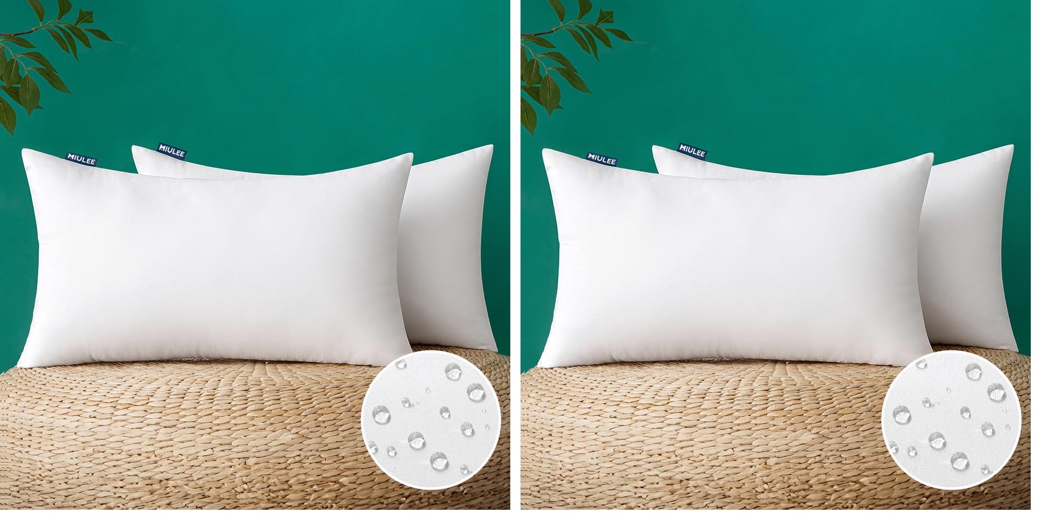 MIULEE Pack of 2 12x20 Inch Outdoor Pillow Inserts Waterproof Decorative Throw Pillow Insert, Rectangle Lumbar Garden Pillow Form for Patio Sofa Couch
