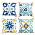 Pyonic Outdoor Waterproof Throw Pillow Covers Set of 4 Floral Printed and Boho Farmhouse Summer Outdoor Pillow Covers for Patio Funiture Garden 18x18 Inch Blue