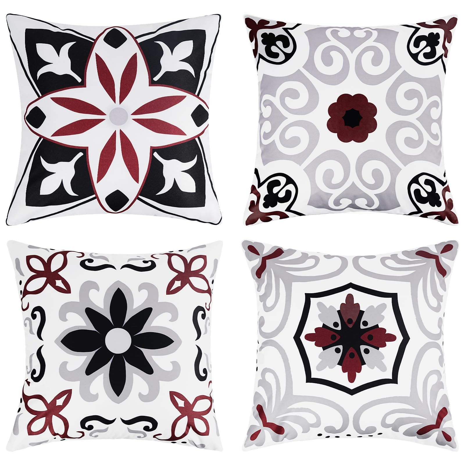 Pyonic Outdoor Waterproof Throw Pillow Covers Set of 4 Floral Printed and Boho Farmhouse Summer Outdoor Pillow Covers for Patio Funiture Garden 18x18 Inch Blue