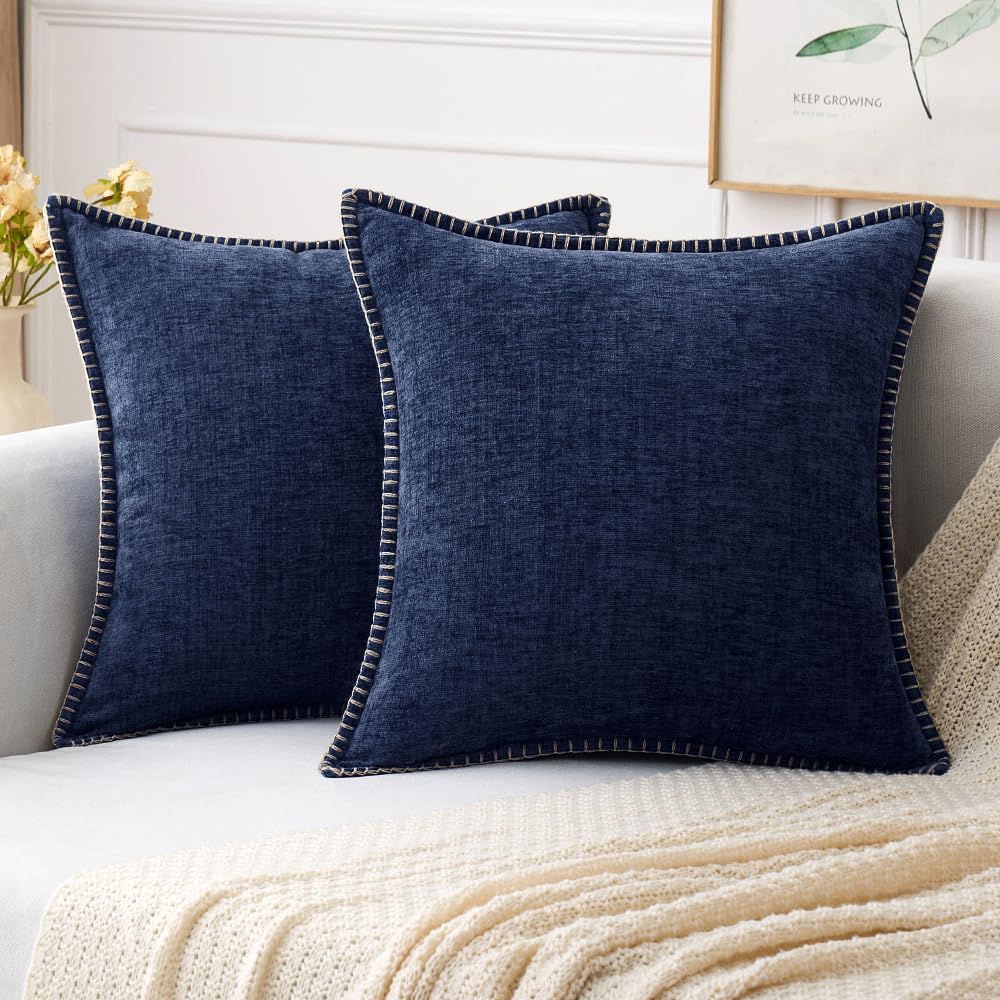 MIULEE Pack of 2 Couch Throw Pillow Covers 18x18 Inch Sage Green Farmhouse Decorative Pillow Covers with Stitched Edge Soft Chenille Solid Dyed Summer Pillow Covers for Sofa Bed Living Room