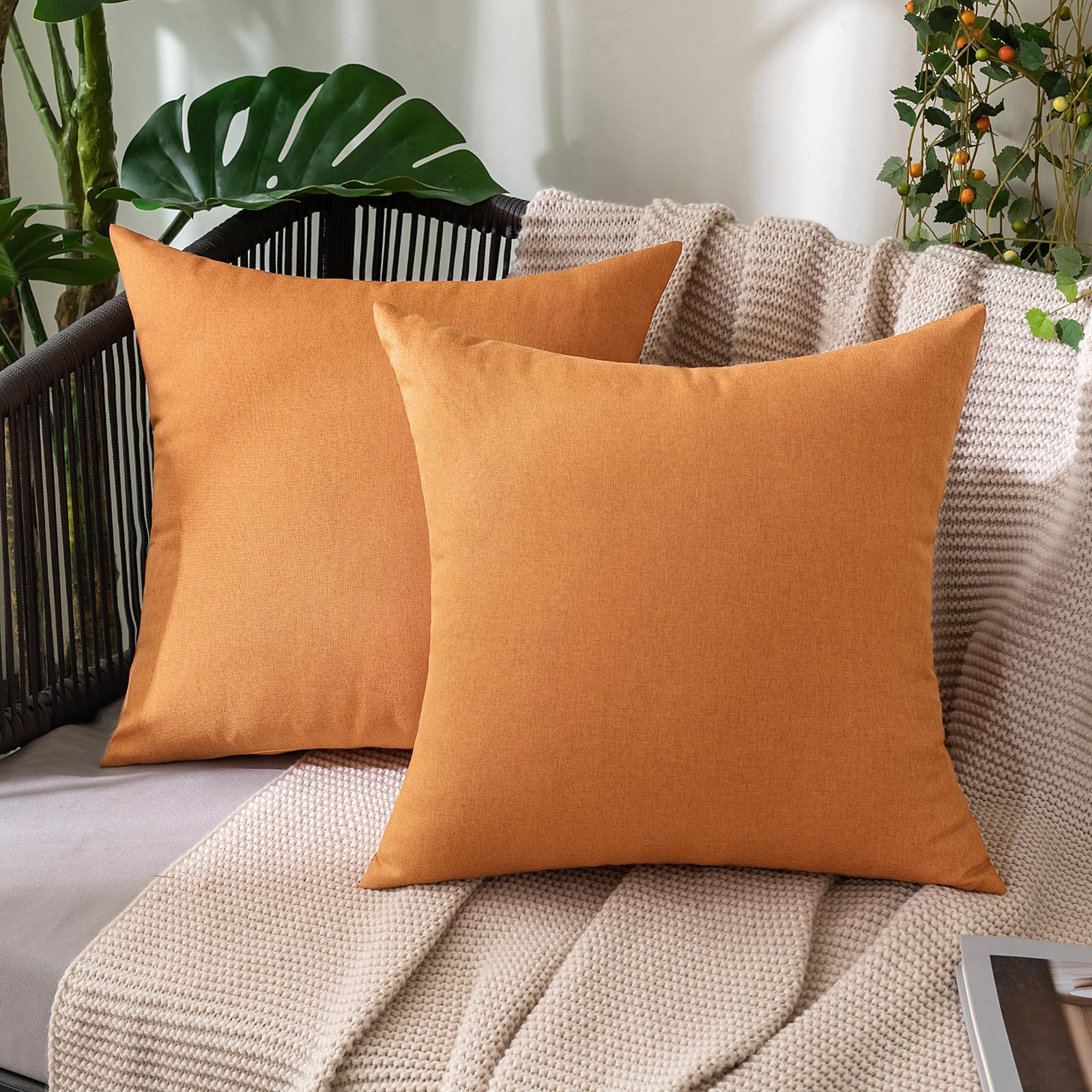 MIULEE Pack of 2 Decorative Outdoor Solid Waterproof Throw Pillow Covers Faux Linen Garden Farmhouse Cushion Cases for Summer Patio Tent Balcony Couch Sofa 18x18 Inch Navy
