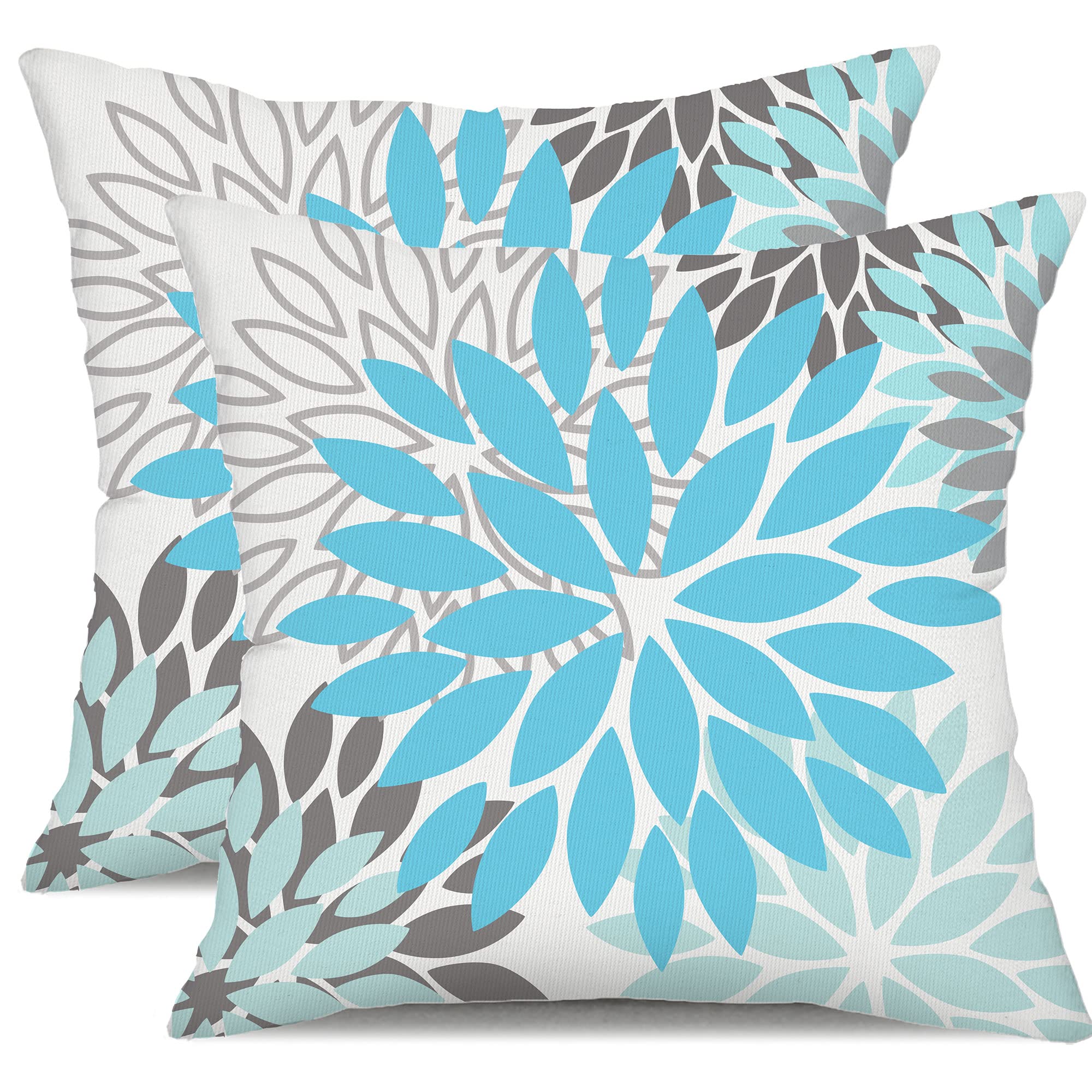 DFXSZ Yellow Blue Flower Pillow Covers 18x18 Inch Set of 2 White Gray Colored Throw Pillows Outdoor Waterproof Decor for Living Room Sofa Patio Funiture Garden Floral Polyester Pillow Covers 002J18