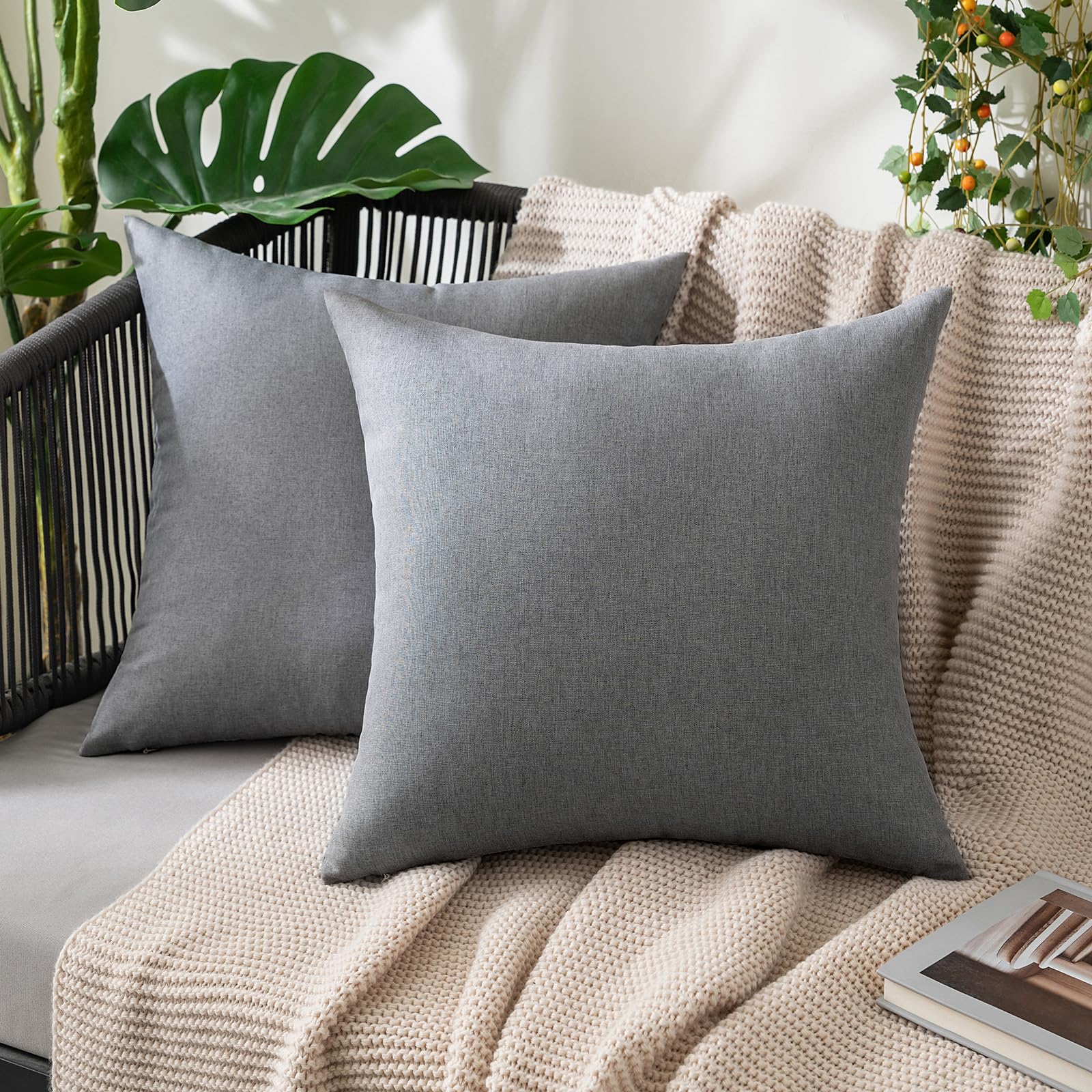 MIULEE Pack of 2 Decorative Outdoor Solid Waterproof Throw Pillow Covers Faux Linen Garden Farmhouse Cushion Cases for Summer Patio Tent Balcony Couch Sofa 18x18 Inch Navy
