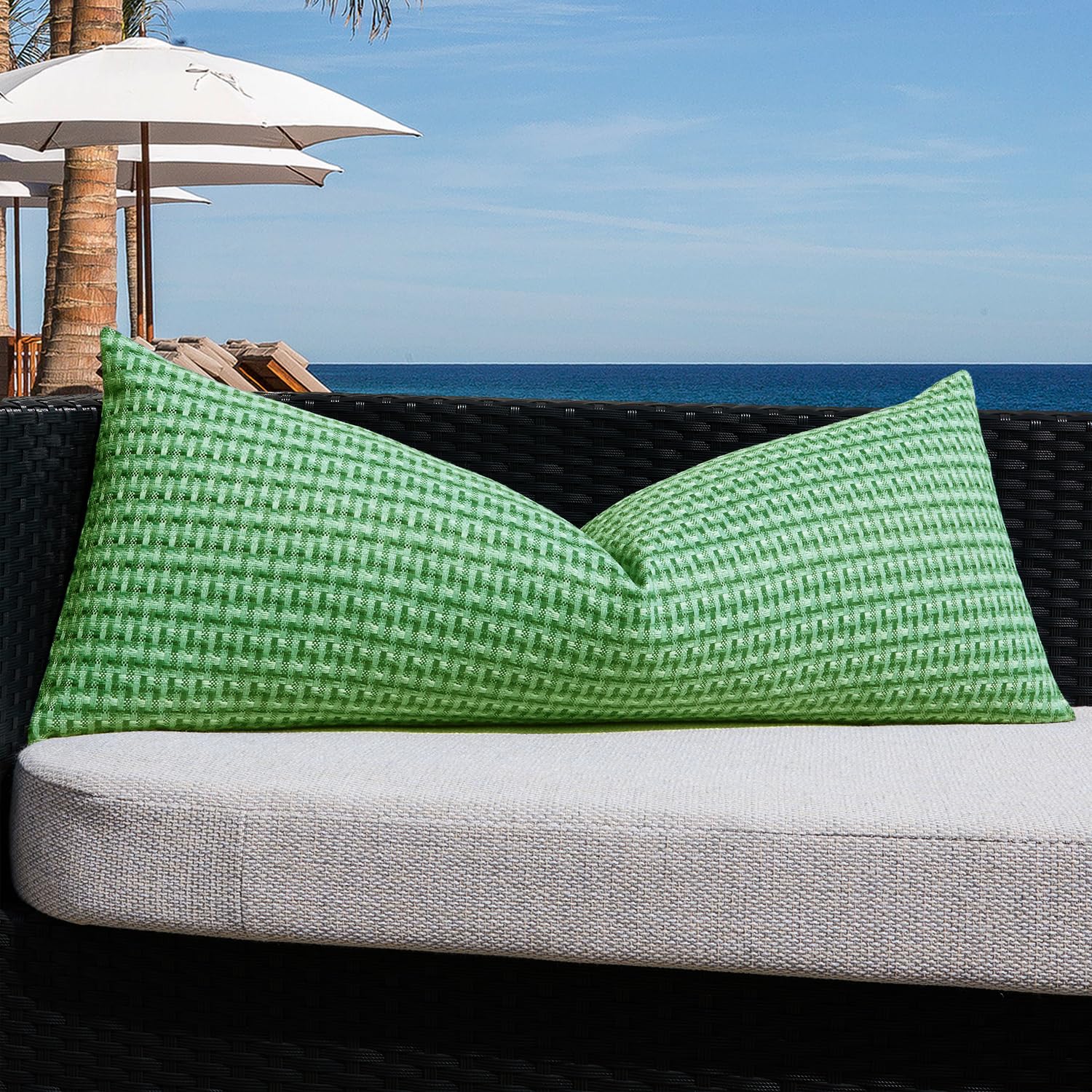 Kevin Textile Outdoor Waterproof Throw Pillow Covers Pack of 2 Weaving Texture Water Resistant Outside Decorative Cushion Covers for Garden Patio Tent Balcony Bench Couch Sofa 18x18 Inch, Navy Blue