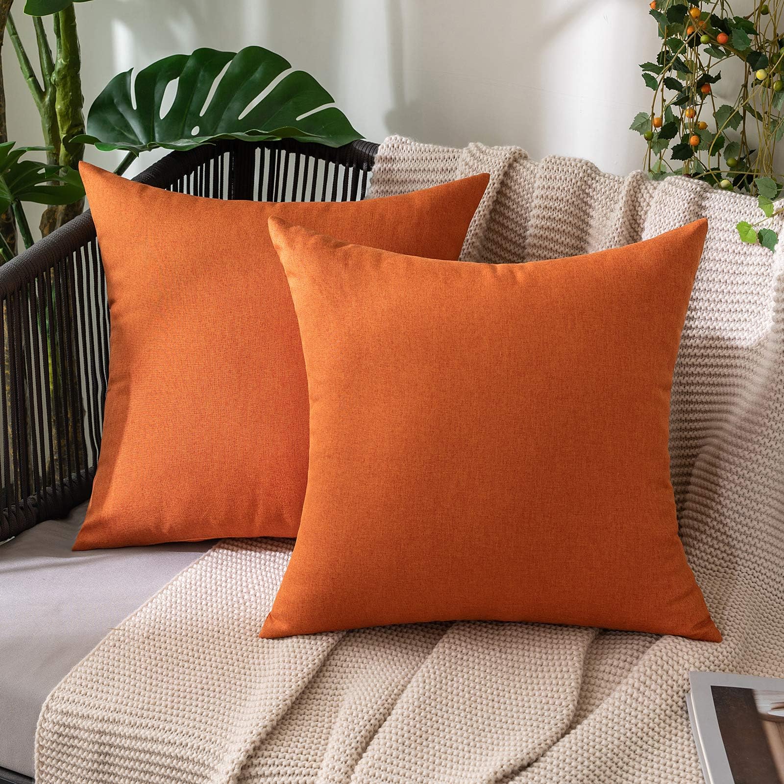 MIULEE Pack of 2 Decorative Outdoor Solid Waterproof Throw Pillow Covers Faux Linen Garden Farmhouse Cushion Cases for Summer Patio Tent Balcony Couch Sofa 18x18 Inch Navy