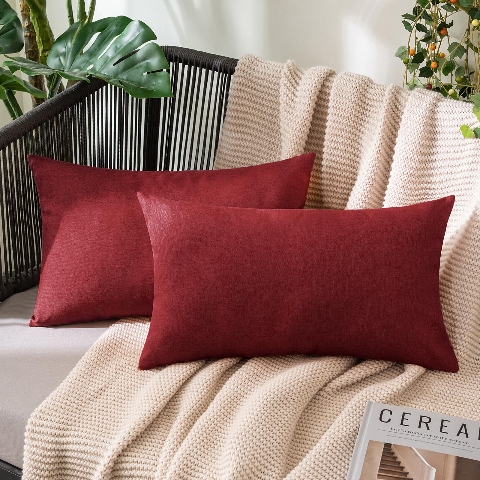 MIULEE Pack of 2 Decorative Outdoor Solid Waterproof Throw Pillow Covers Faux Linen Garden Farmhouse Cushion Cases for Summer Patio Tent Balcony Couch Sofa 18x18 Inch Navy