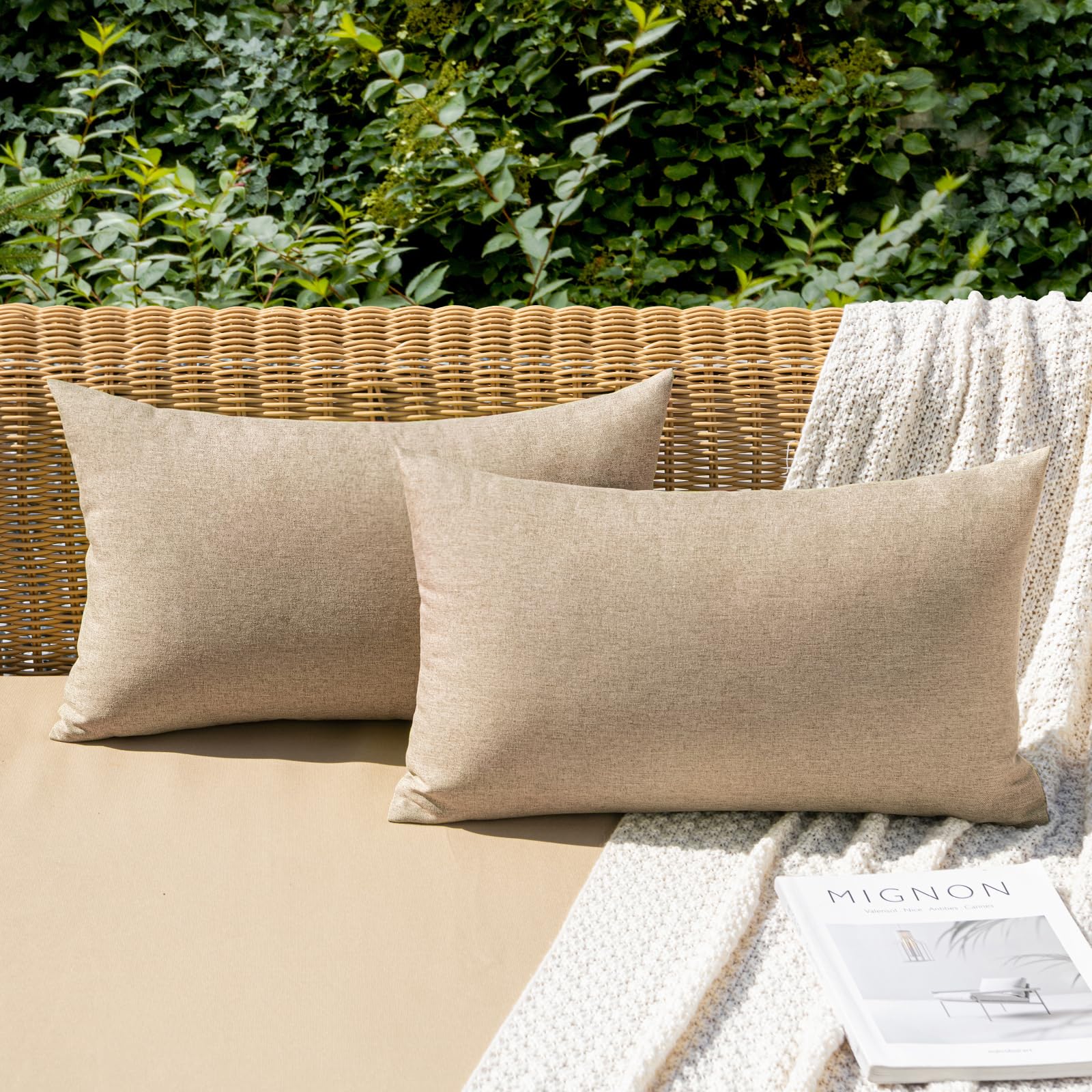 MIULEE Pack of 2 Decorative Outdoor Solid Waterproof Throw Pillow Covers Faux Linen Garden Farmhouse Cushion Cases for Summer Patio Tent Balcony Couch Sofa 18x18 Inch Navy