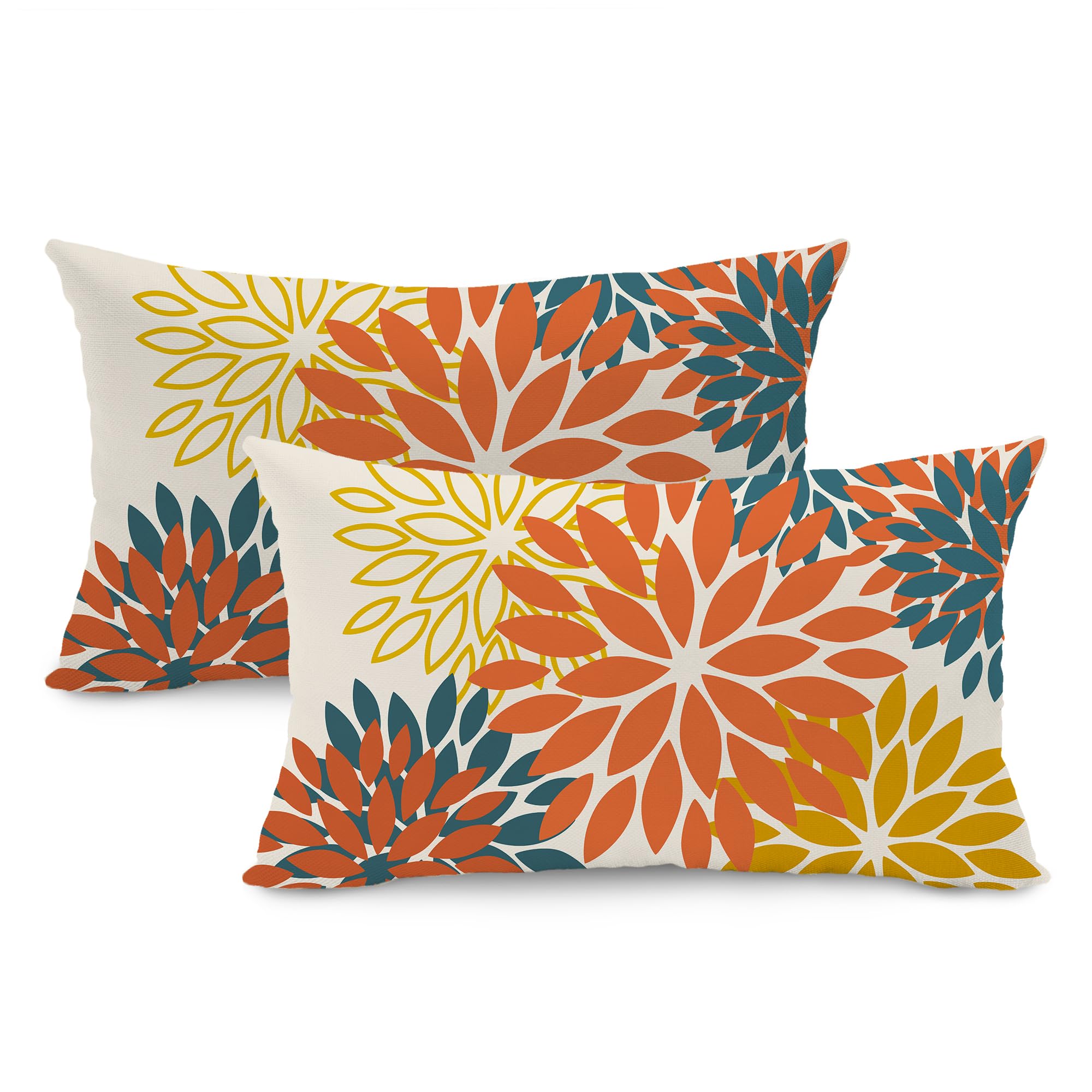 DFXSZ Yellow Blue Flower Pillow Covers 18x18 Inch Set of 2 White Gray Colored Throw Pillows Outdoor Waterproof Decor for Living Room Sofa Patio Funiture Garden Floral Polyester Pillow Covers 002J18
